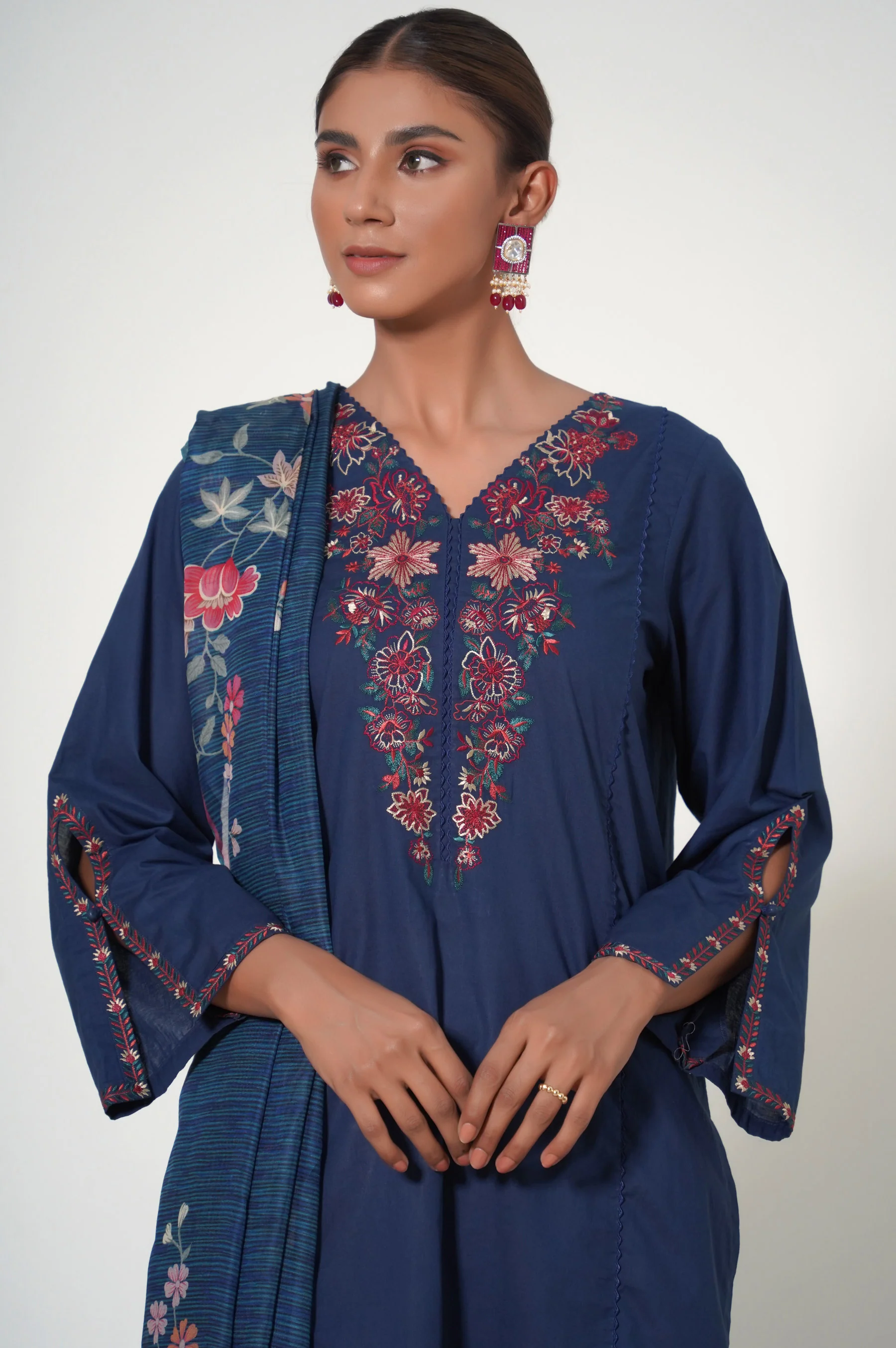 Stitched 2 Piece Cambric Embroidered Suit
