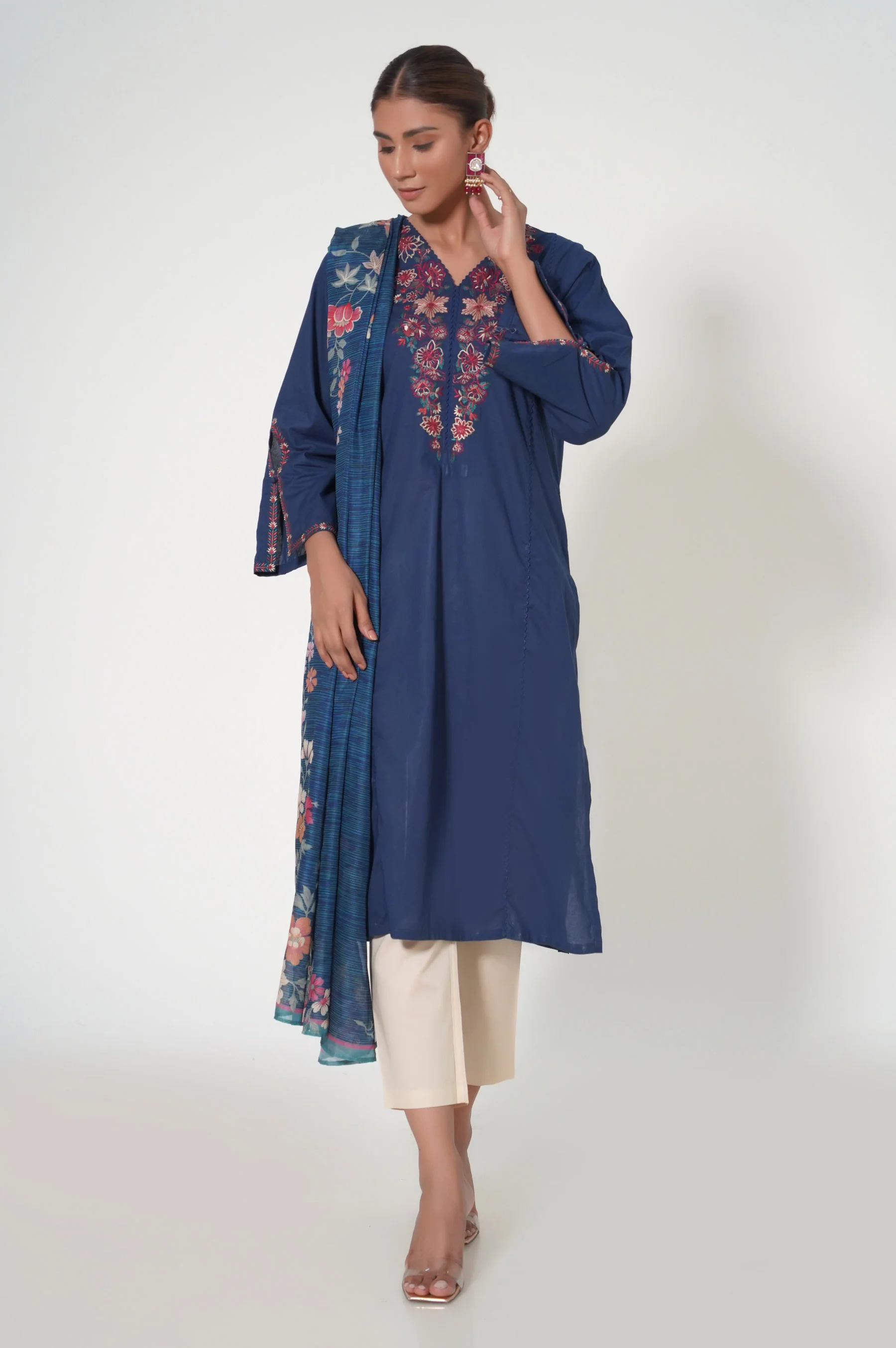 Stitched 2 Piece Cambric Embroidered Suit - Image 2