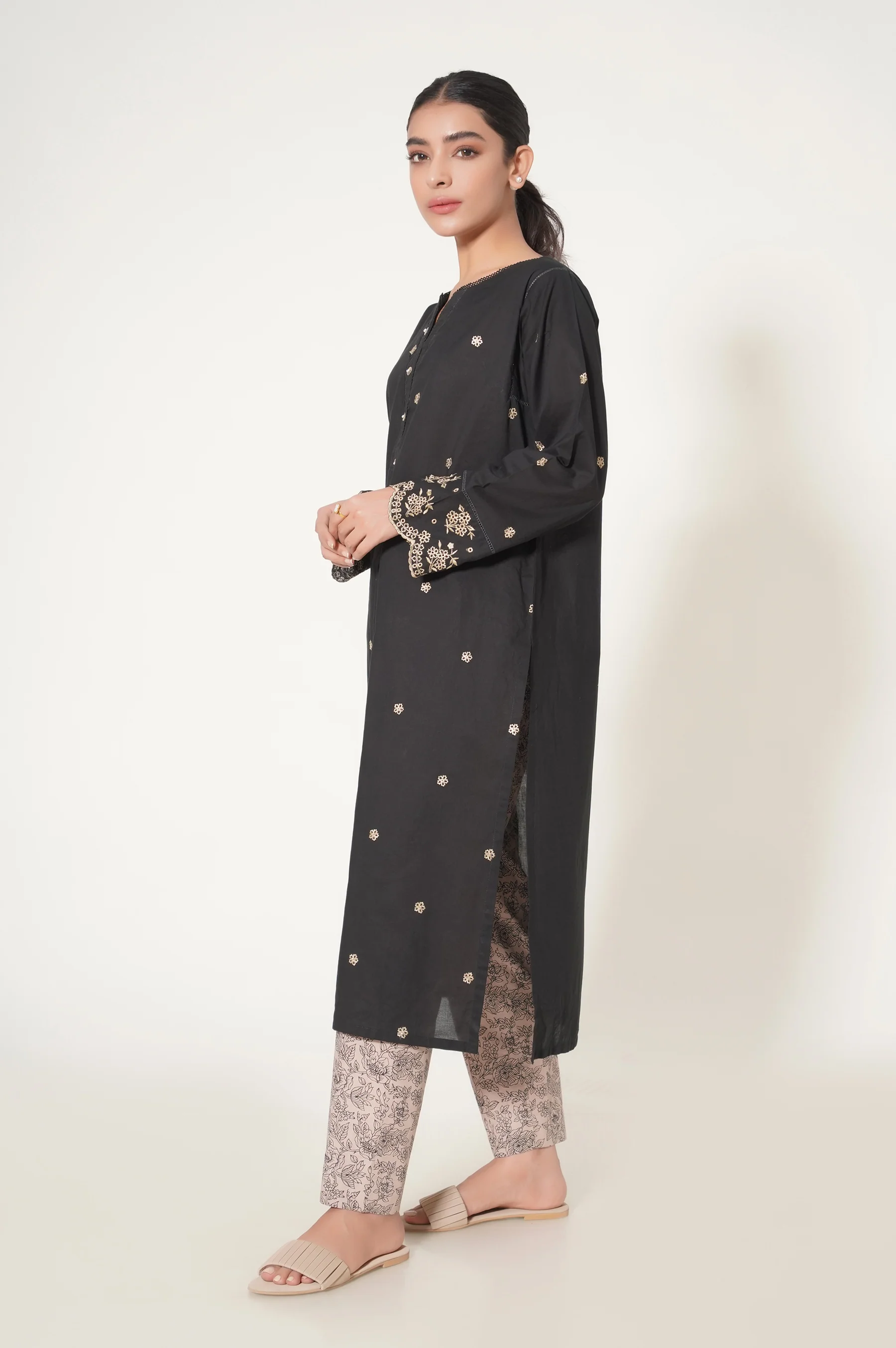 Stitched 2 Piece Cambric Embroidered Suit - Image 2