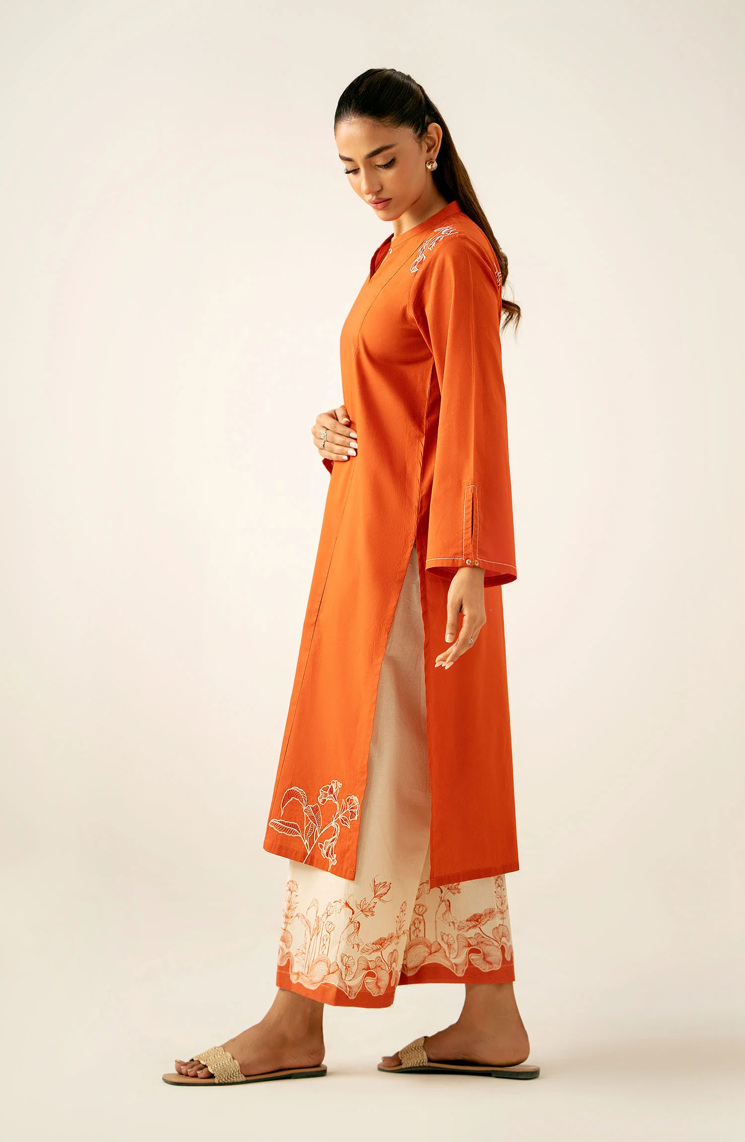 Stitched 2 Piece Dyed Embroidered Cambric Suit - Image 2