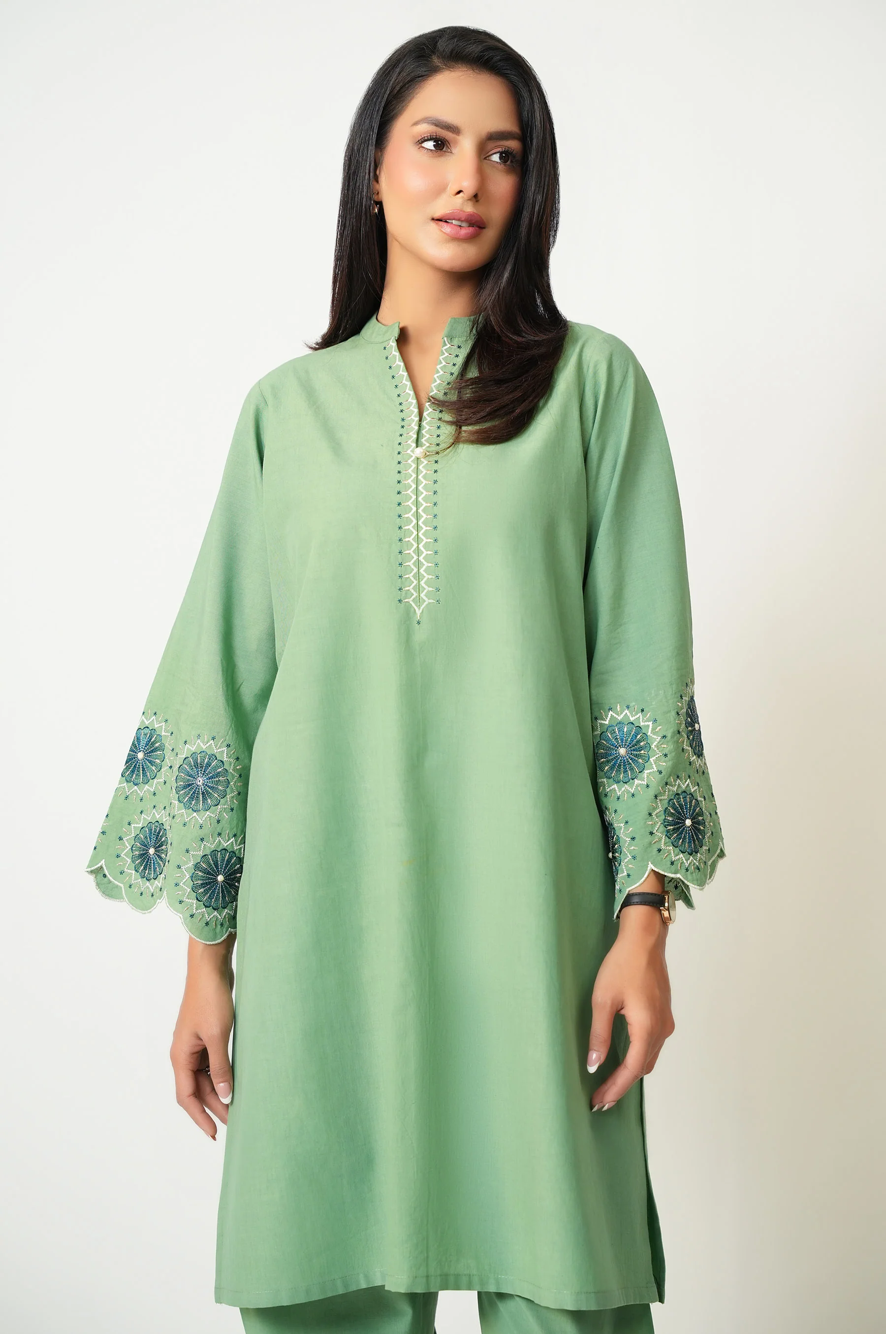 Stitched 2 Piece Embroidered Cambric Suit - Image 2