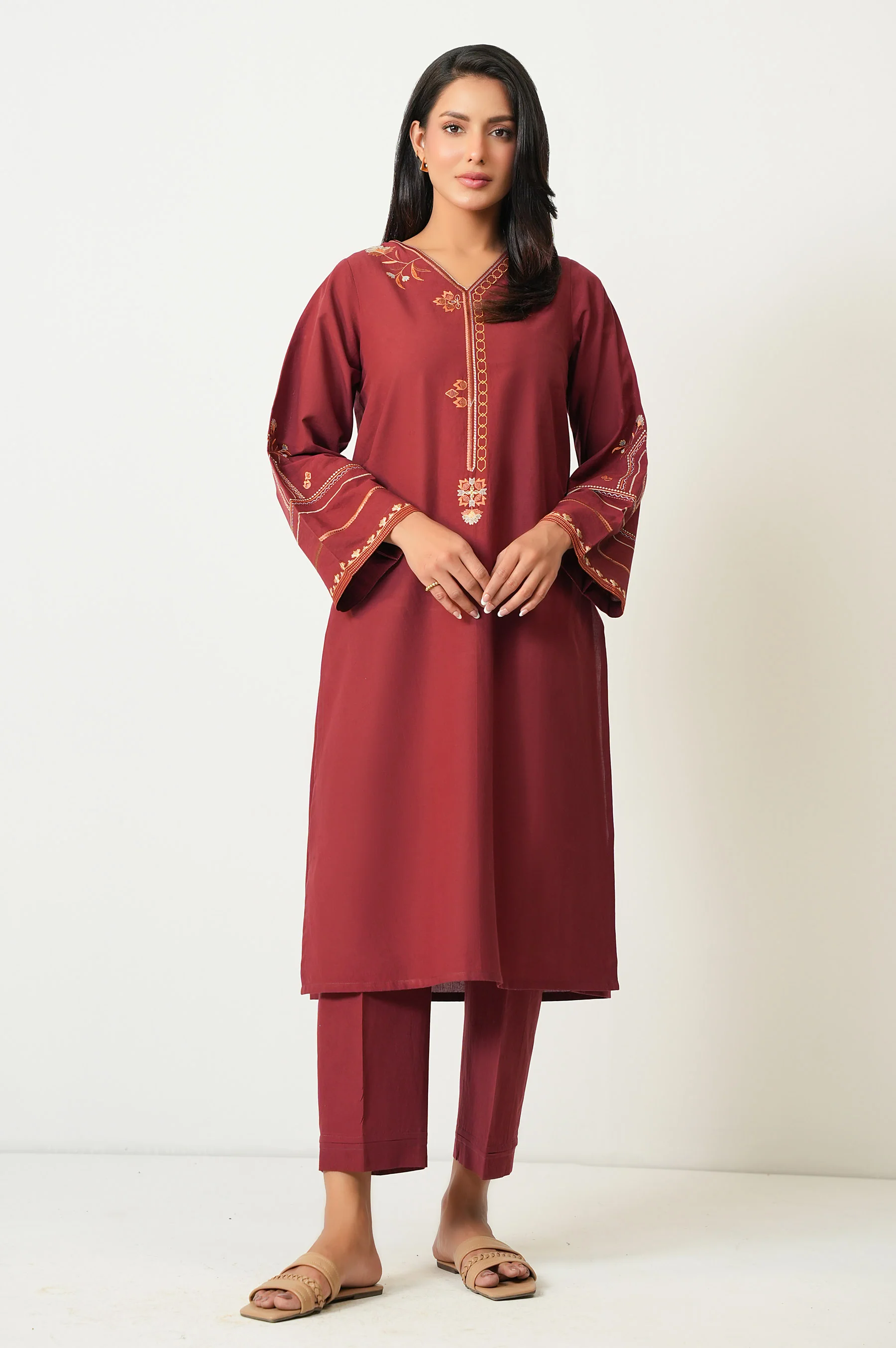 Stitched 2 Piece Embroidered Cambric Suit