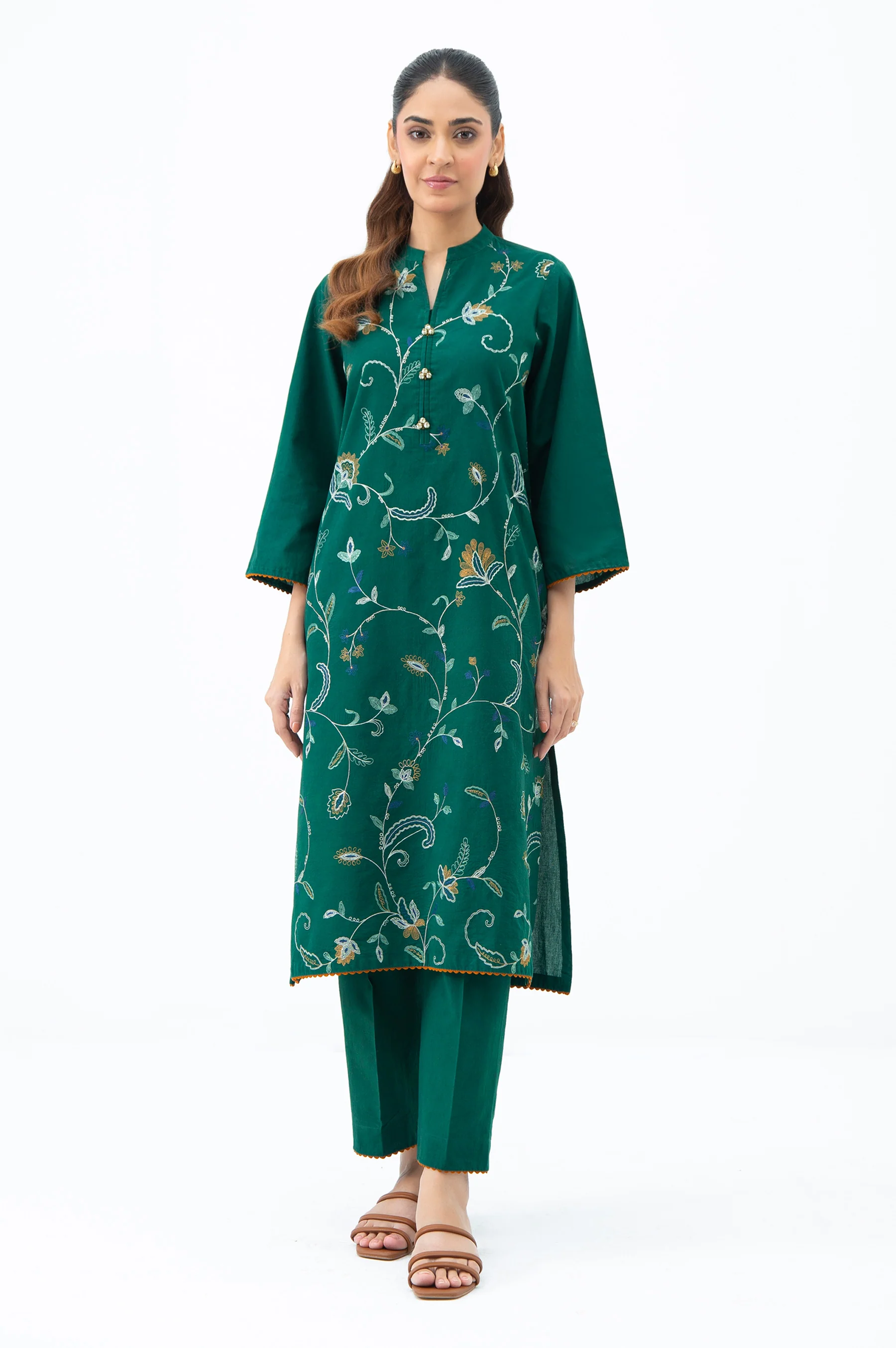 STITCHED EMBROIDERED CAMBRIC SHIRT BOTTOM
