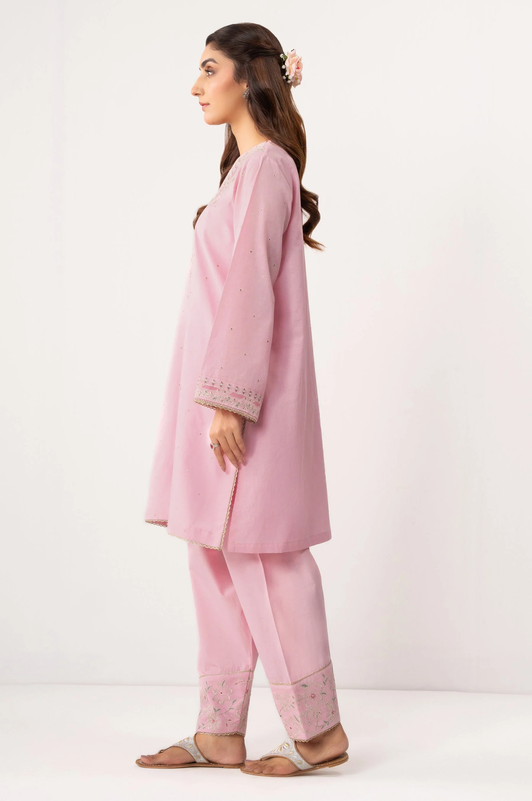 STITCHED EMBROIDERED CAMBRIC SHIRT BOTTOM (FACTORY E-OUTLET) - Image 3