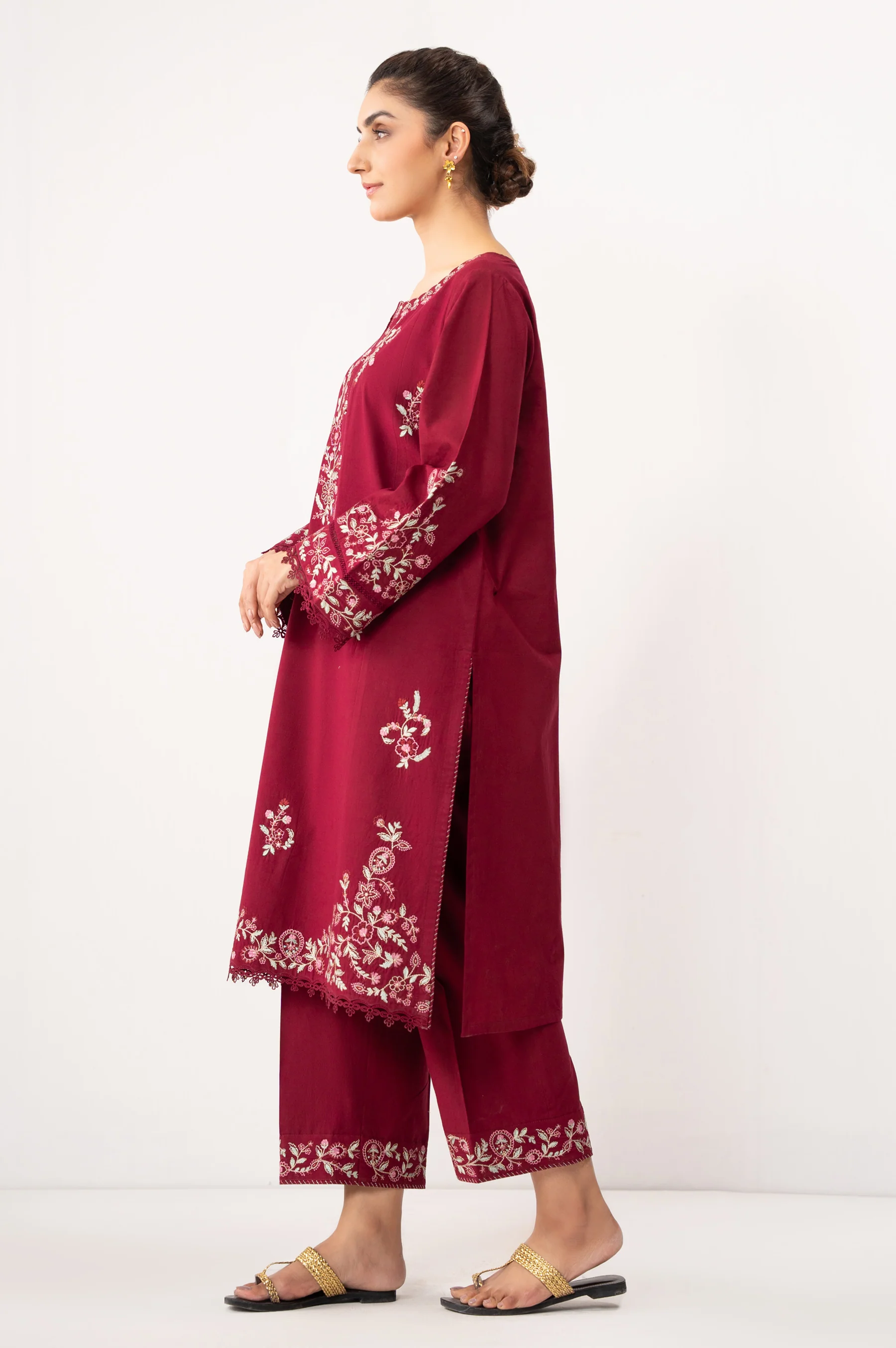 STITCHED EMBROIDERED CAMBRIC SHIRT BOTTOM - Image 4