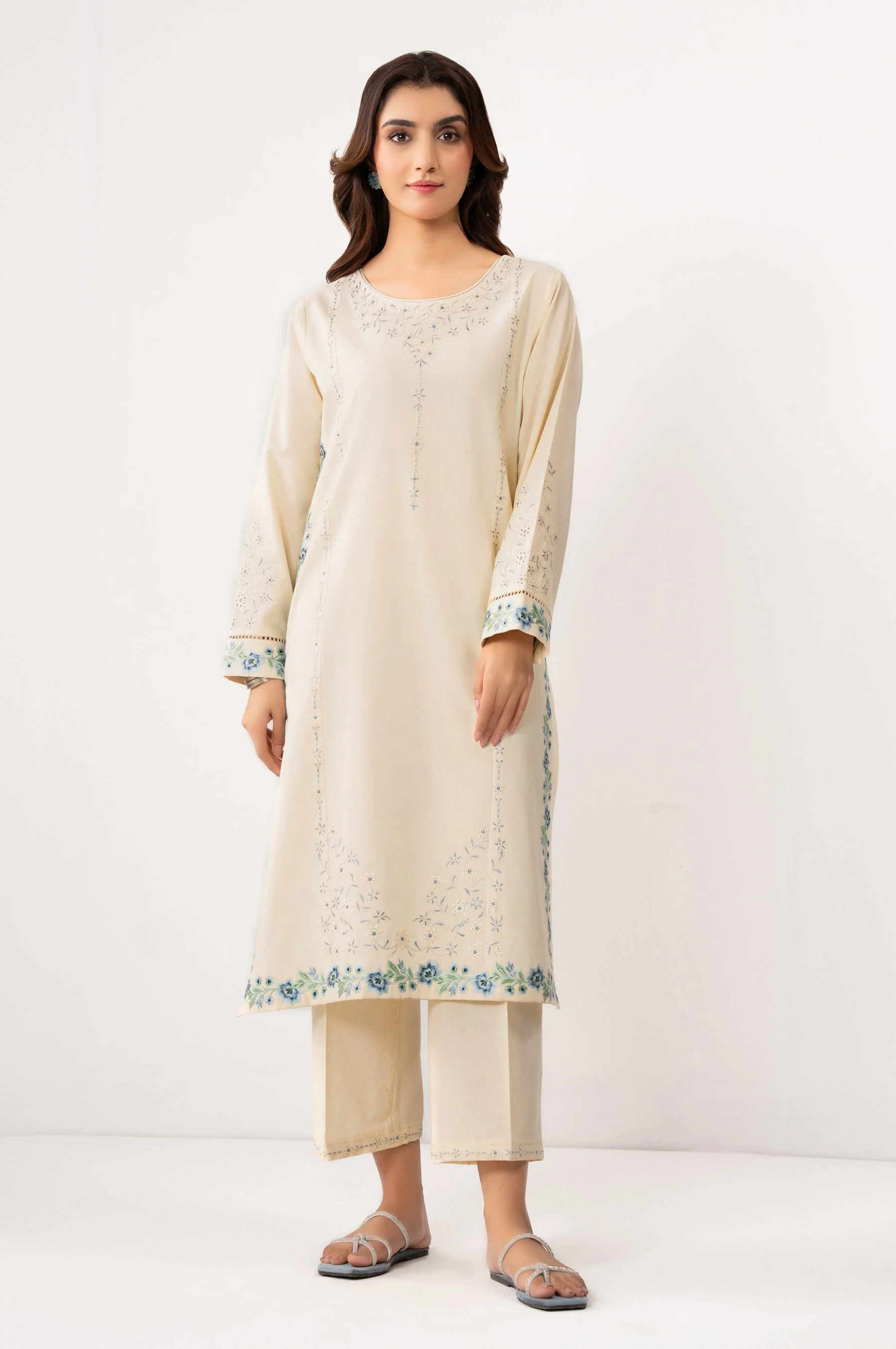 STITCHED EMBROIDERED CAMBRIC SHIRT BOTTOM (FACTORY E-OUTLET)