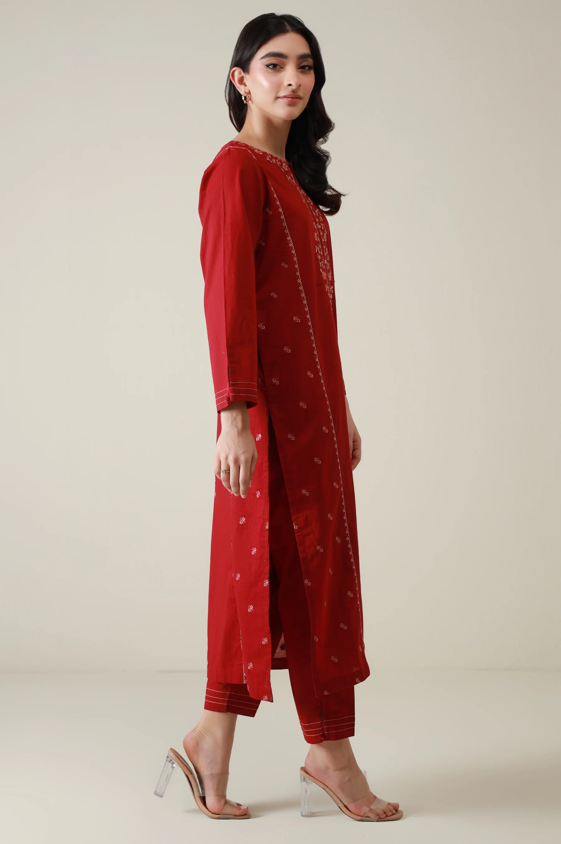 Sticthed 2 Piece Embroidered Cambric Suit