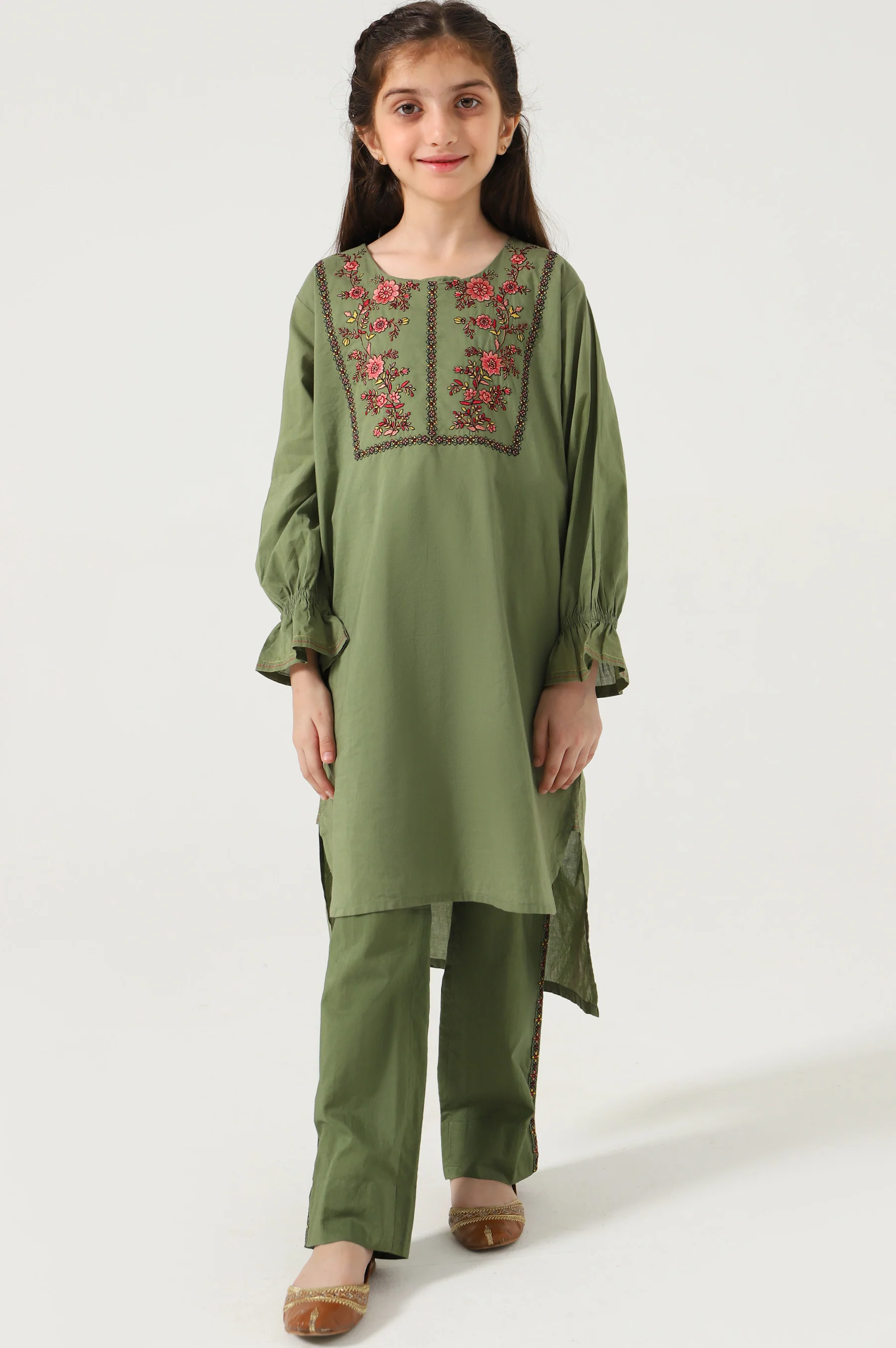 Stitched 2 Piece Embroidered Cambric Suit