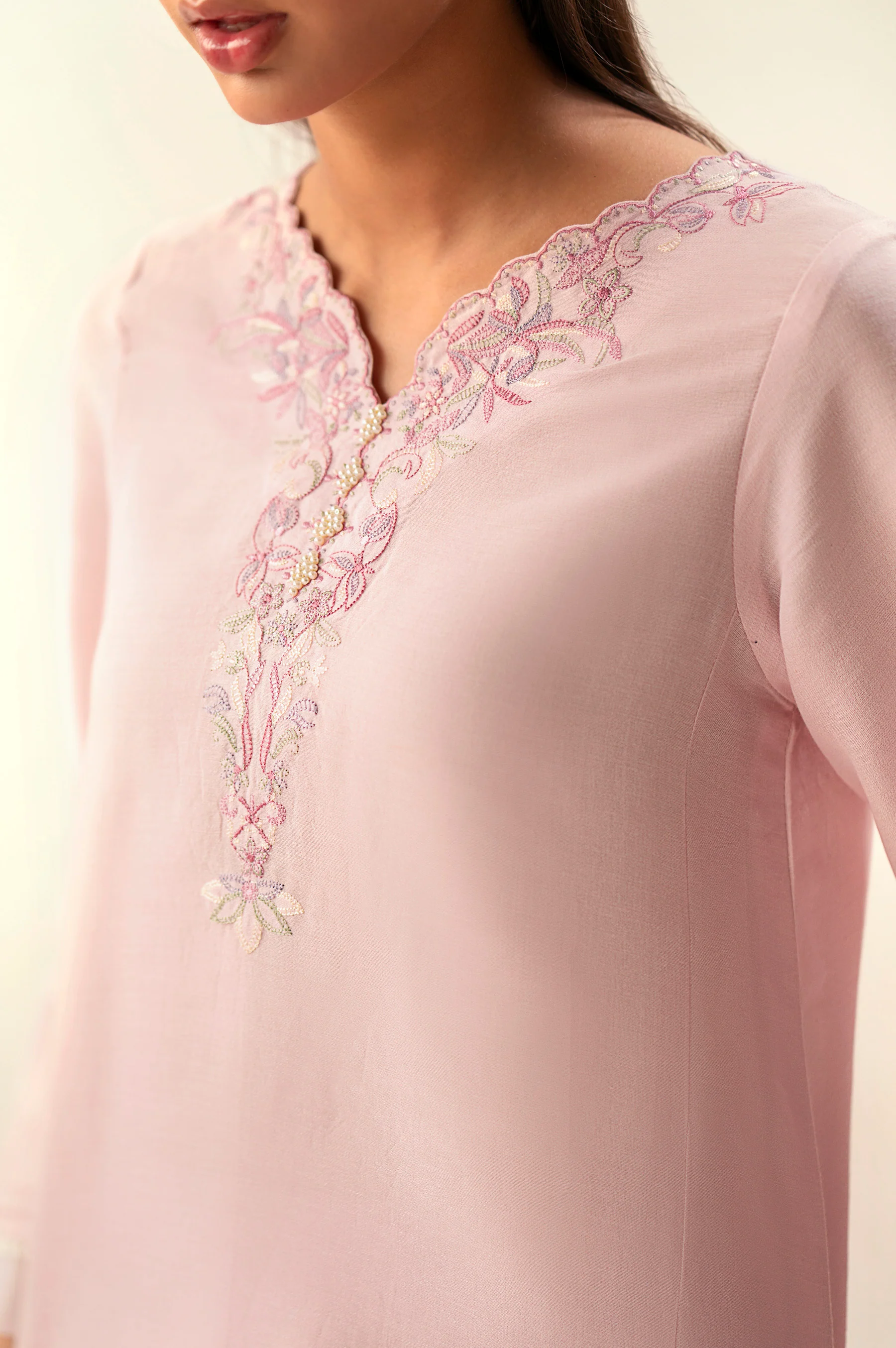Stitched 2 Piece Embroidered Cambric Zari Suit - Image 3