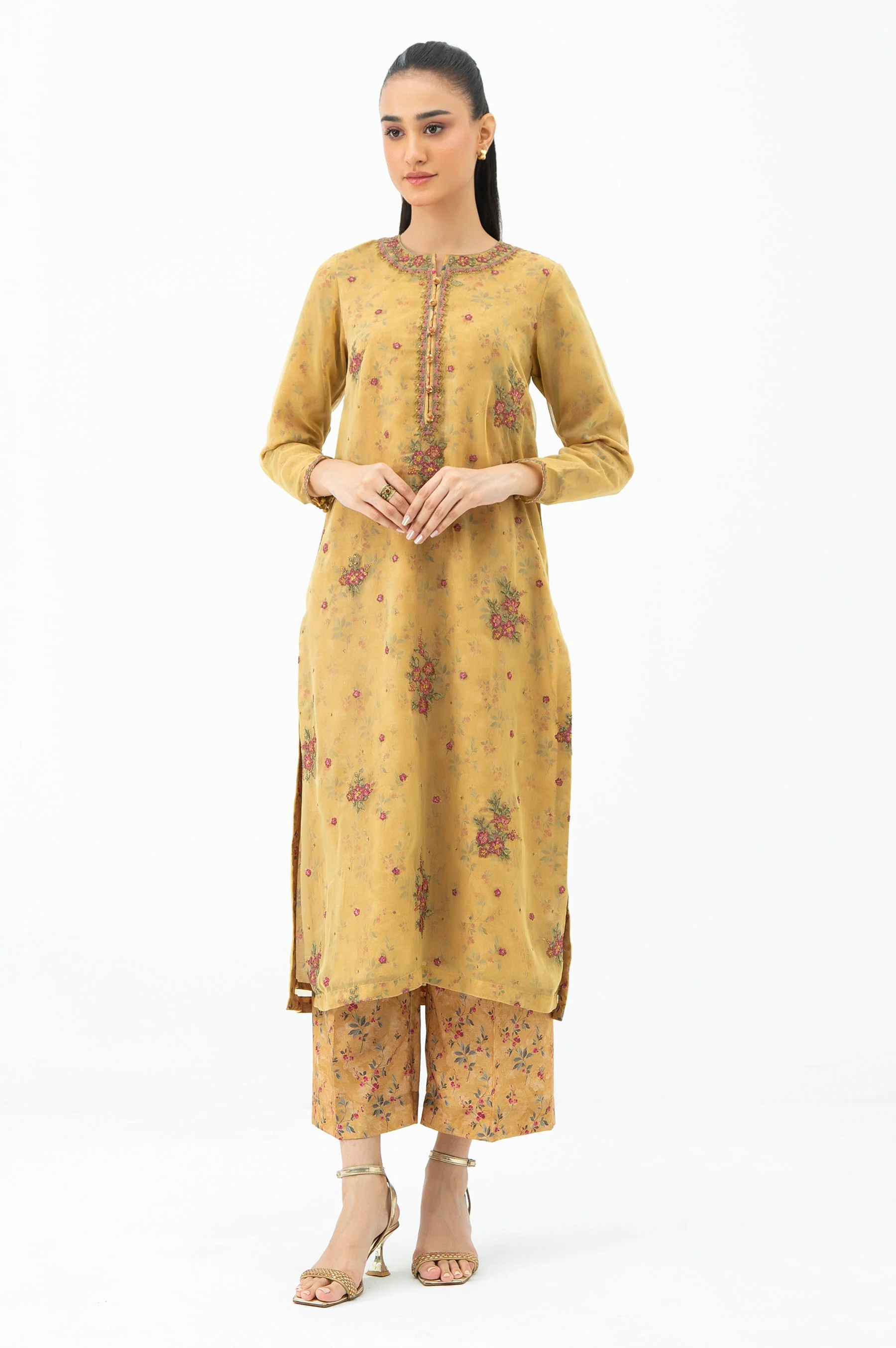 STITCHED EMBROIDERED CHIFFON SHIRT BOTTOM (FACTORY E-OUTLET)