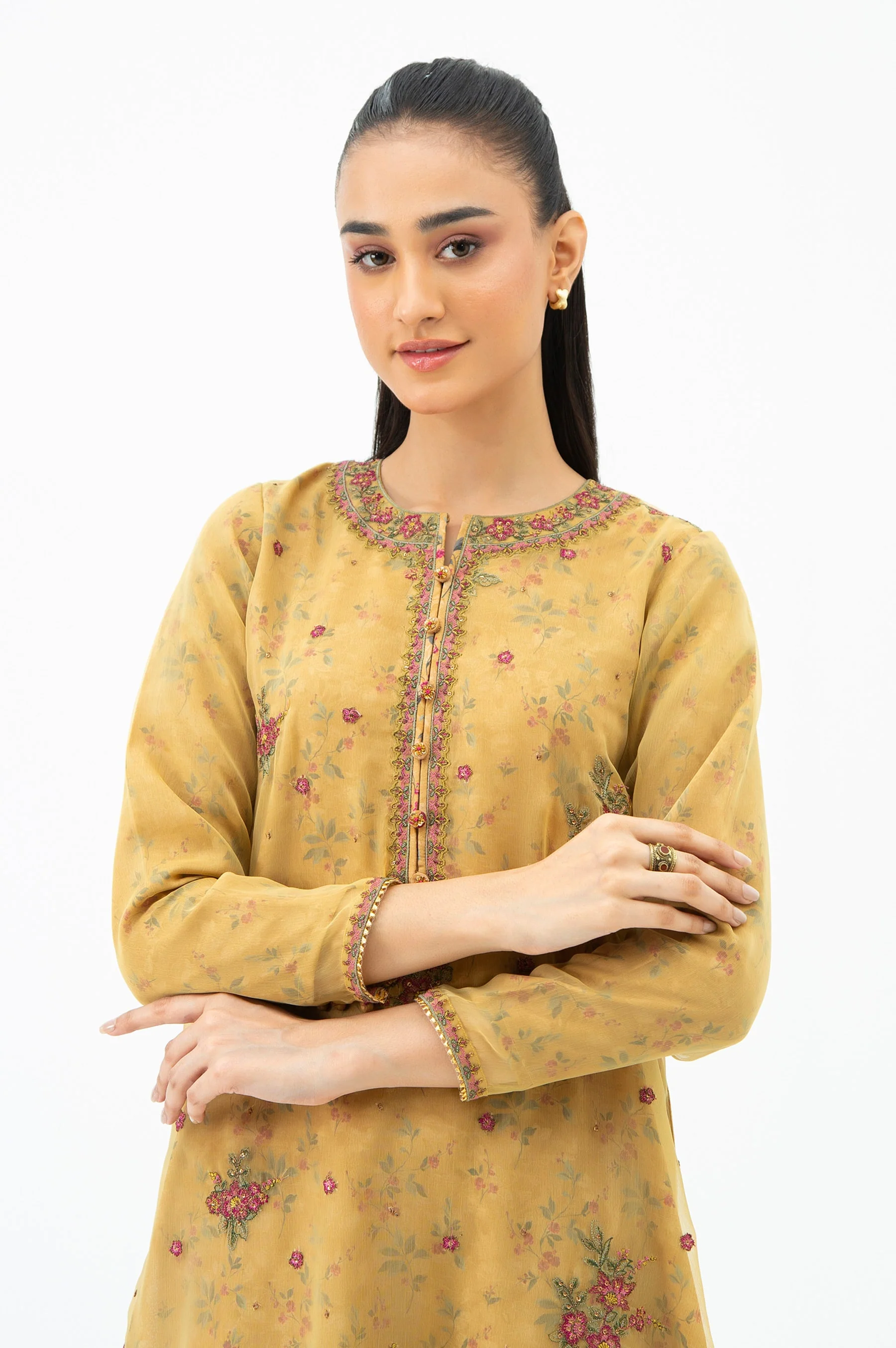 STITCHED EMBROIDERED CHIFFON SHIRT BOTTOM (FACTORY E-OUTLET) - Image 6