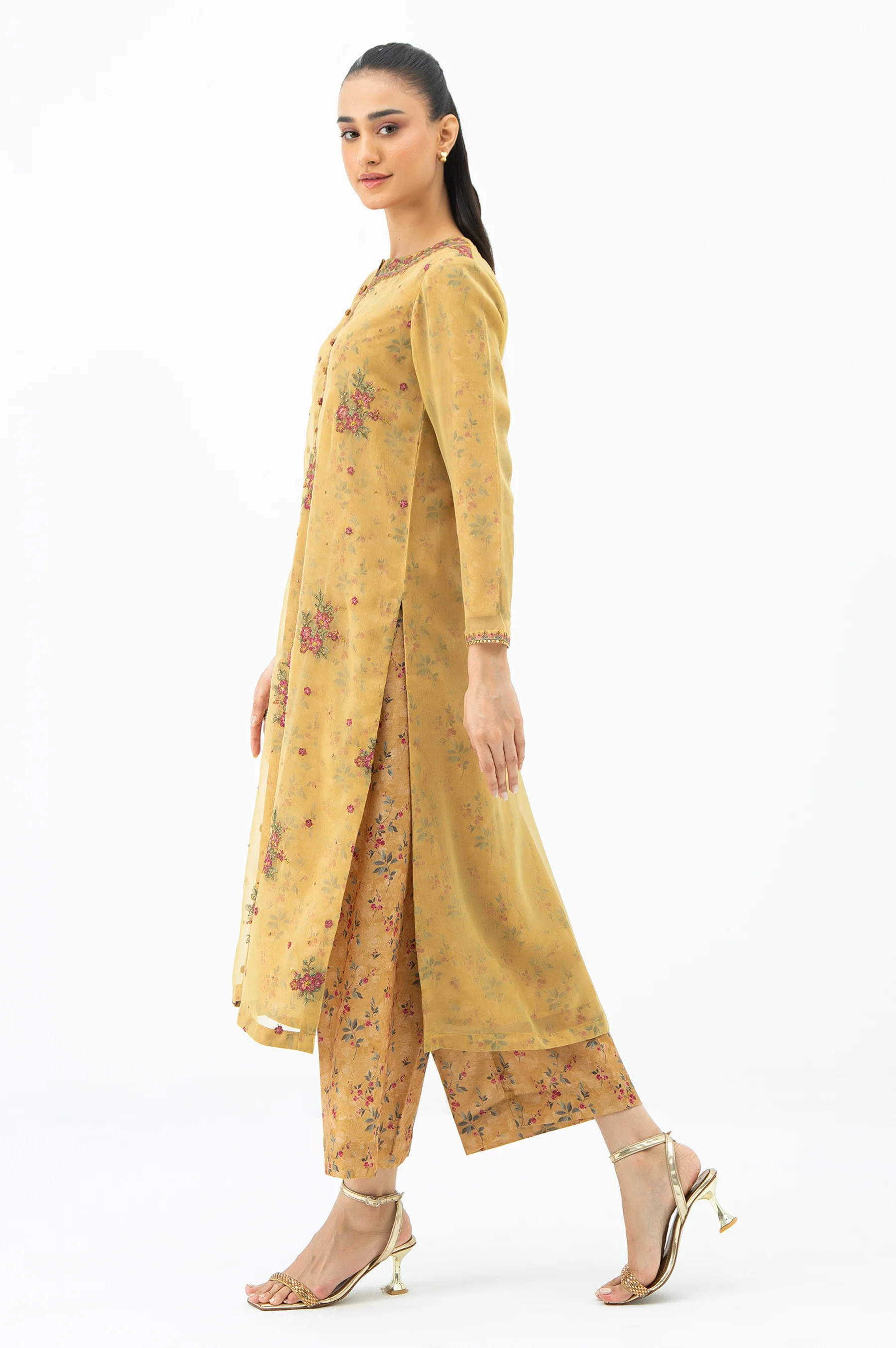 STITCHED EMBROIDERED CHIFFON SHIRT BOTTOM - Image 7