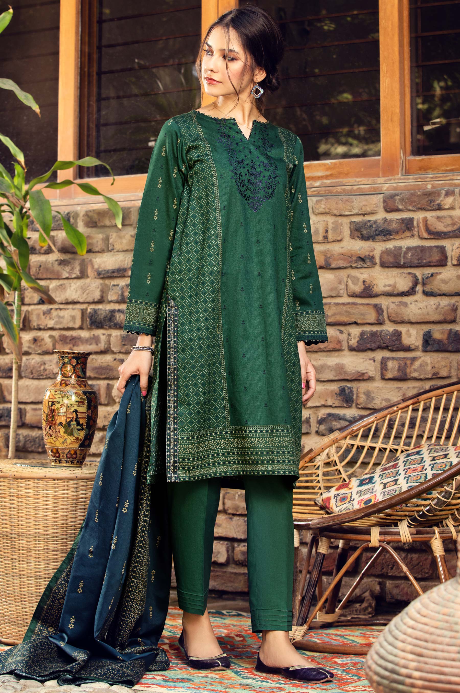 Stitched 2 Piece Embroidered Cottel Suit