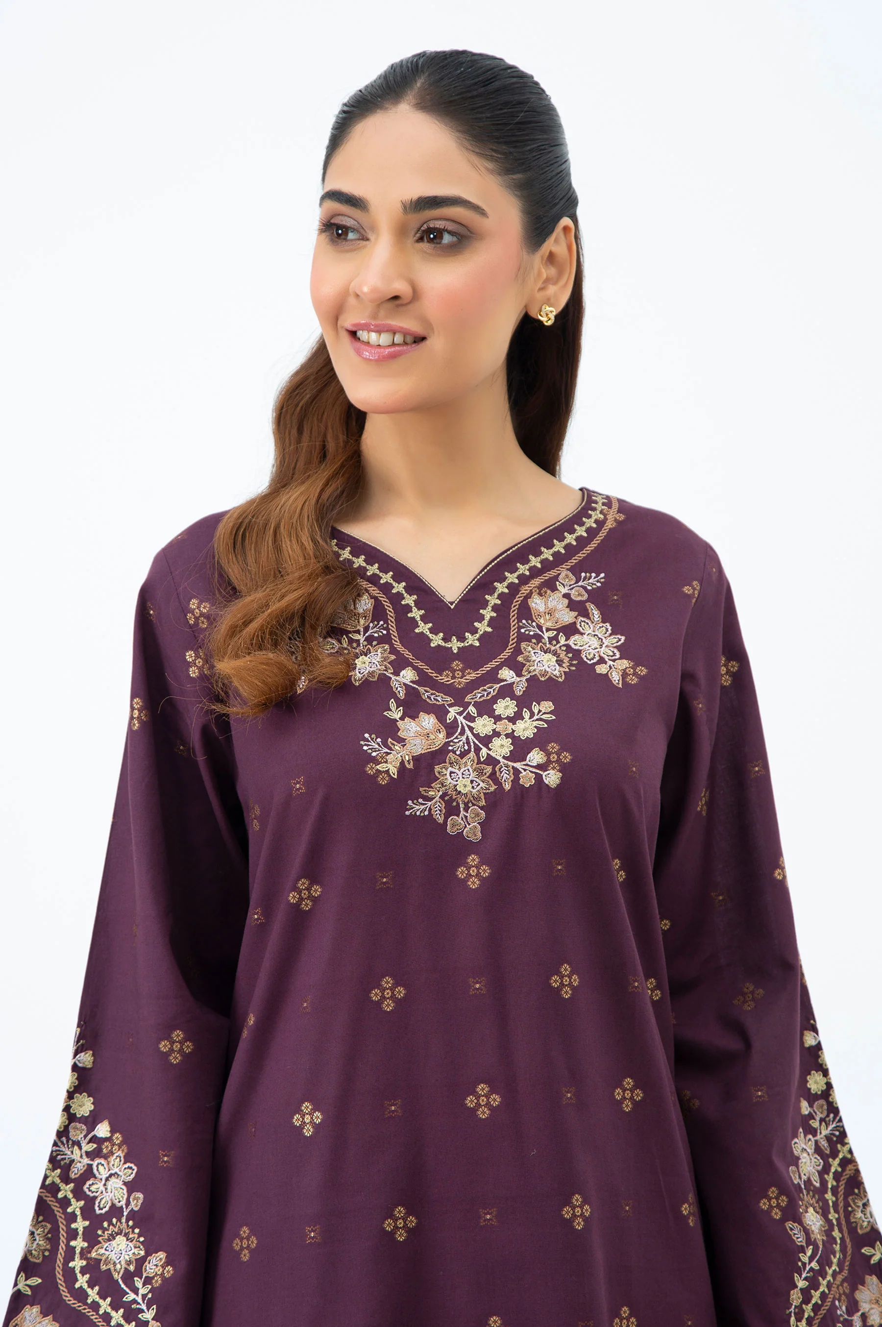STITCHED EMBROIDERED COTTON JACQUARD SHIRT BOTTOM - Image 2