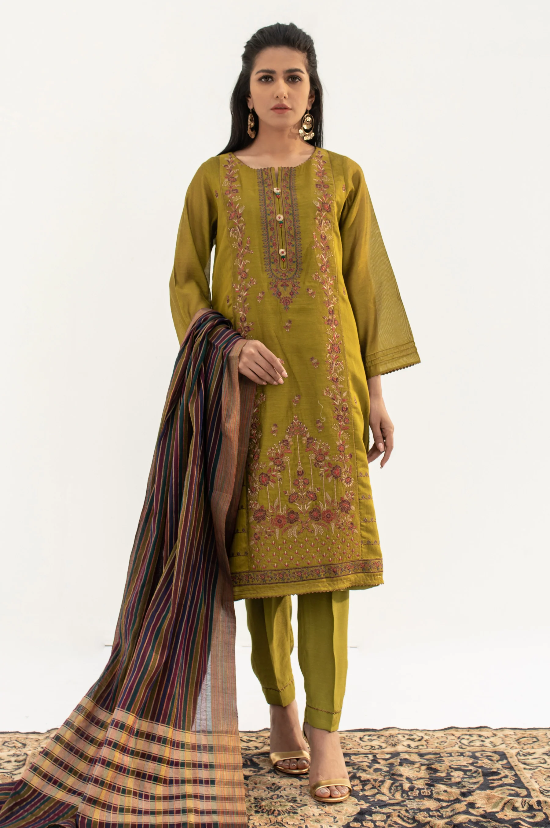 Stitched 2 Piece Cotton Net Embroidered Suit - Image 2