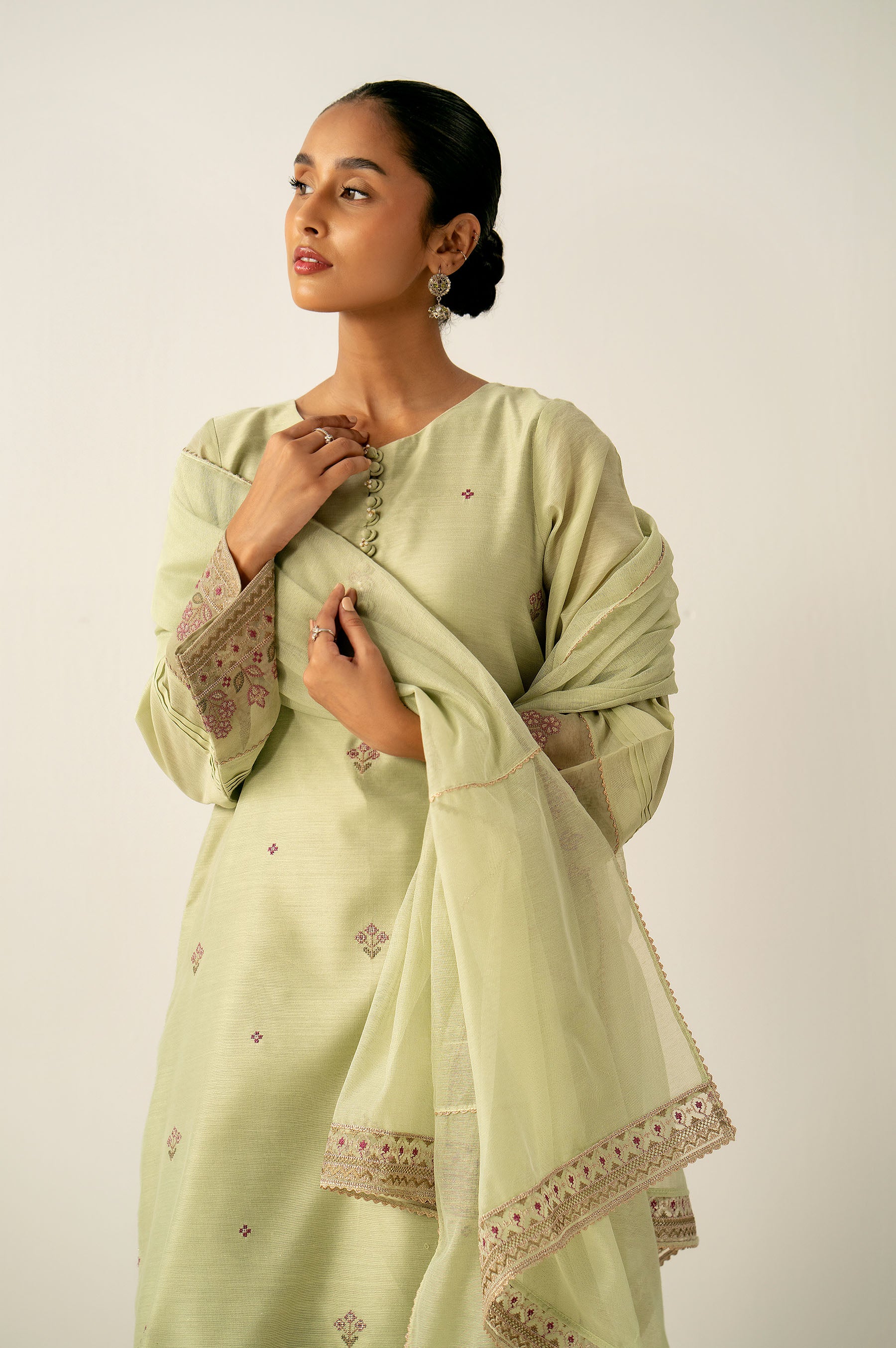 Stitched 2 Piece Embroidered Cotton Net Suit - Image 4
