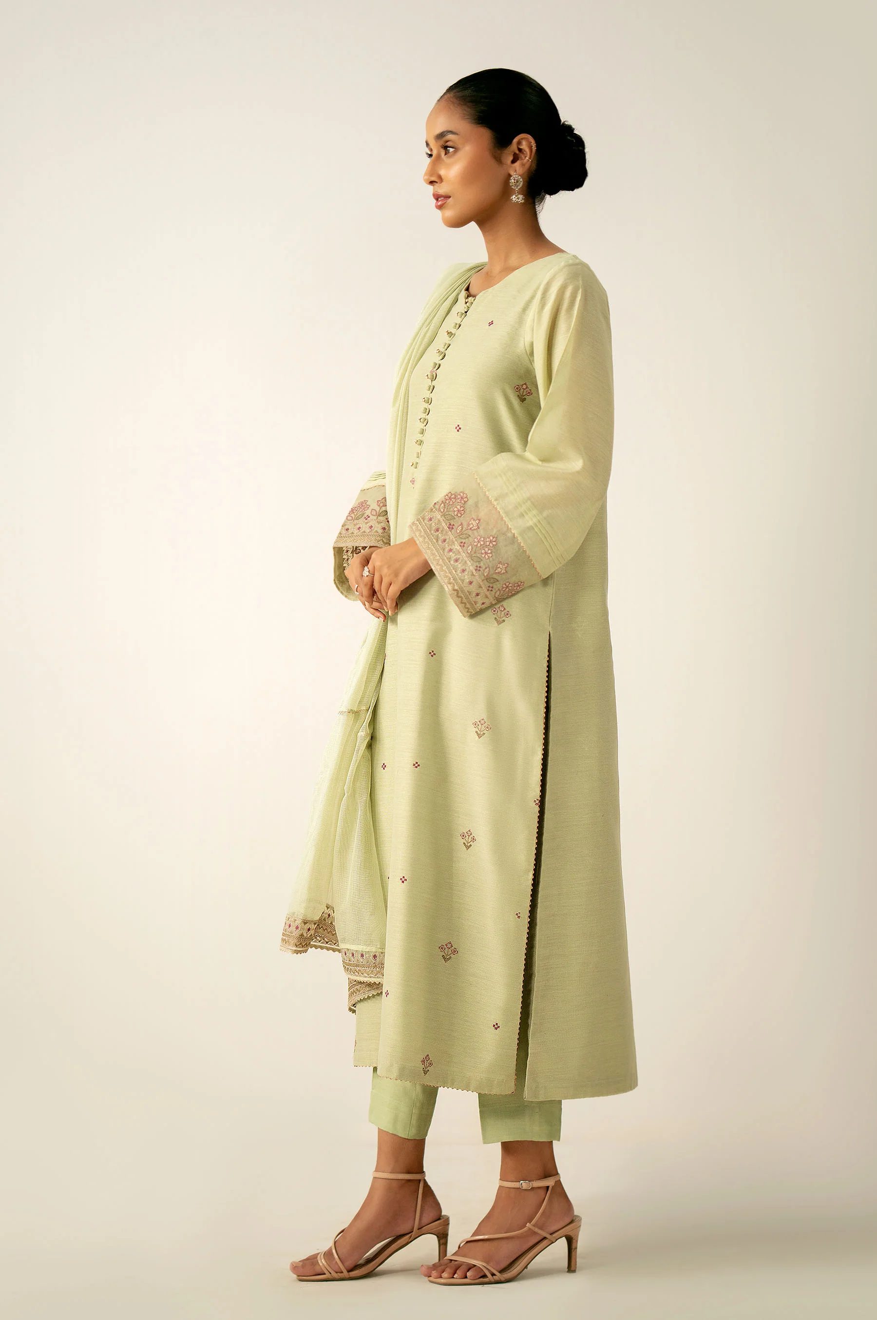 Stitched 2 Piece Embroidered Cotton Net Suit - Image 5