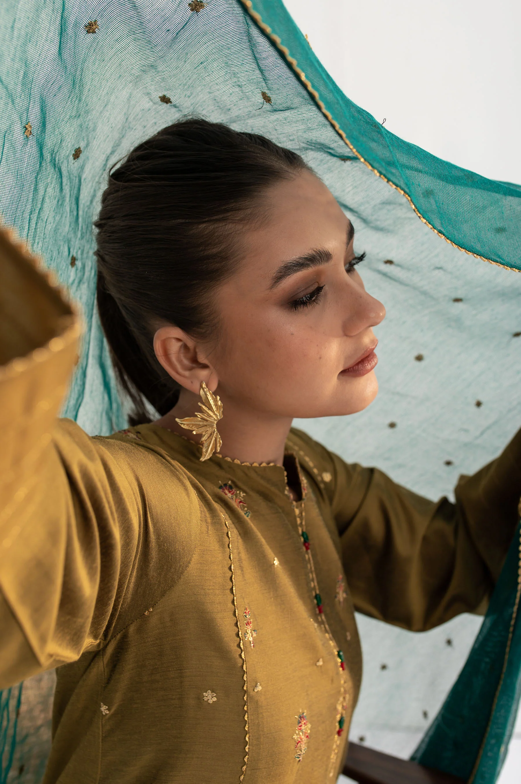 Stitched 2 Piece Embroidered Cotton Silk Suit - Image 4