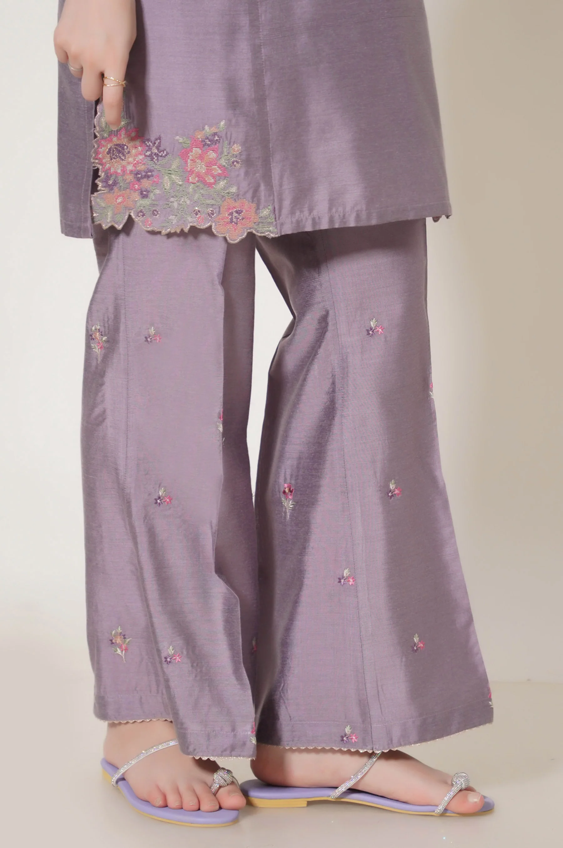 Stitched 2 Piece Embroidered Cotton Silk Suit - Image 5