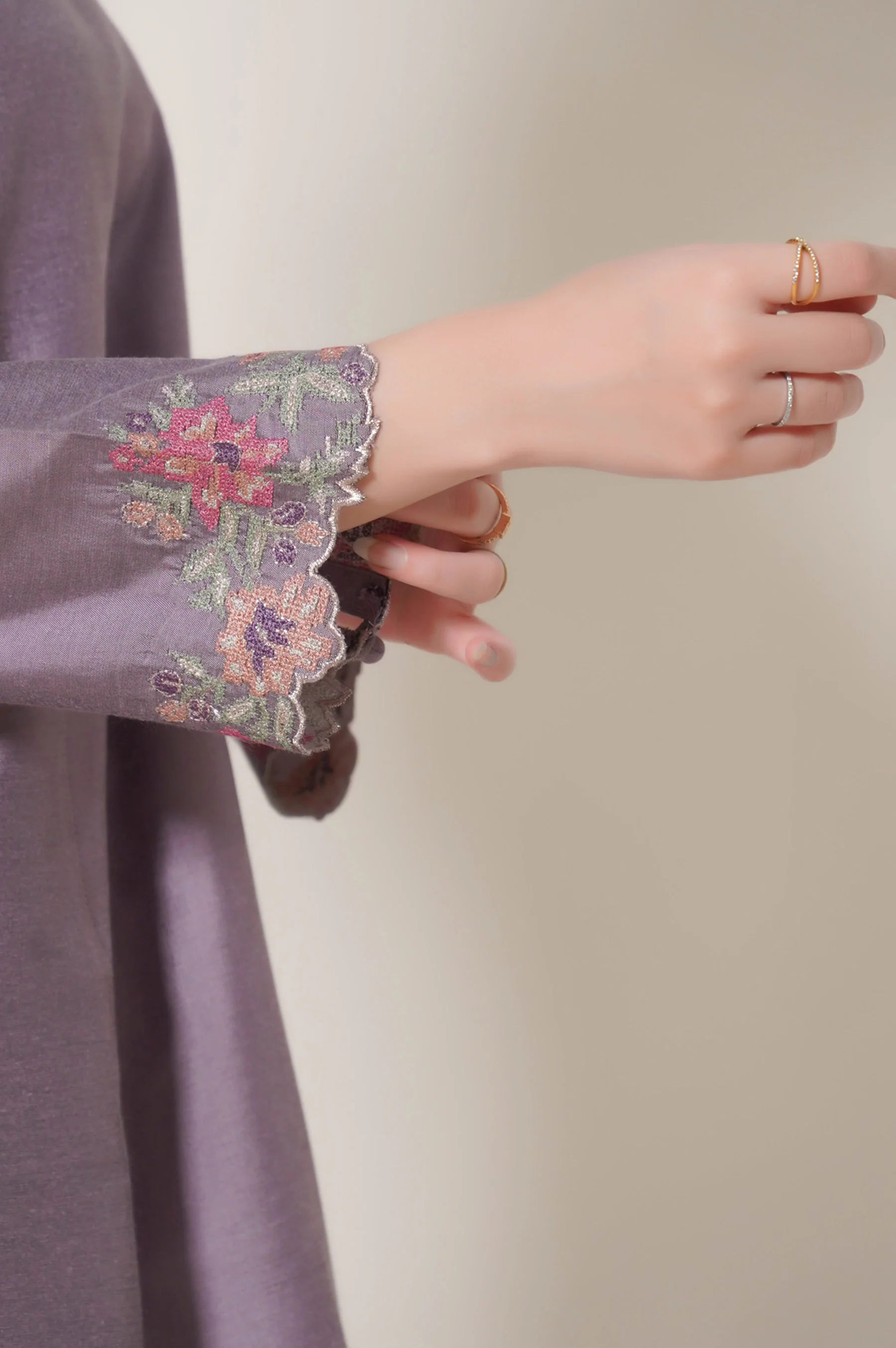 Stitched 2 Piece Embroidered Cotton Silk Suit - Image 6