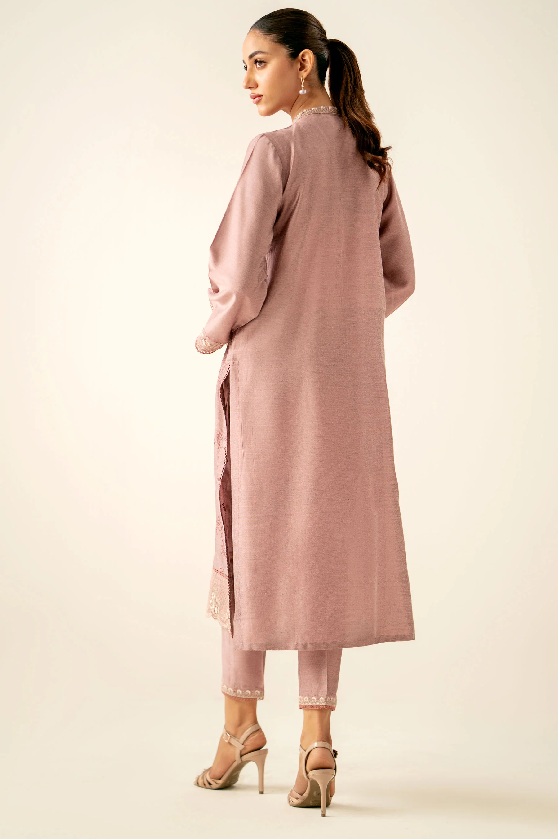 Stitched 2 Piece Embroidered Cotton Silk Suit - Image 5