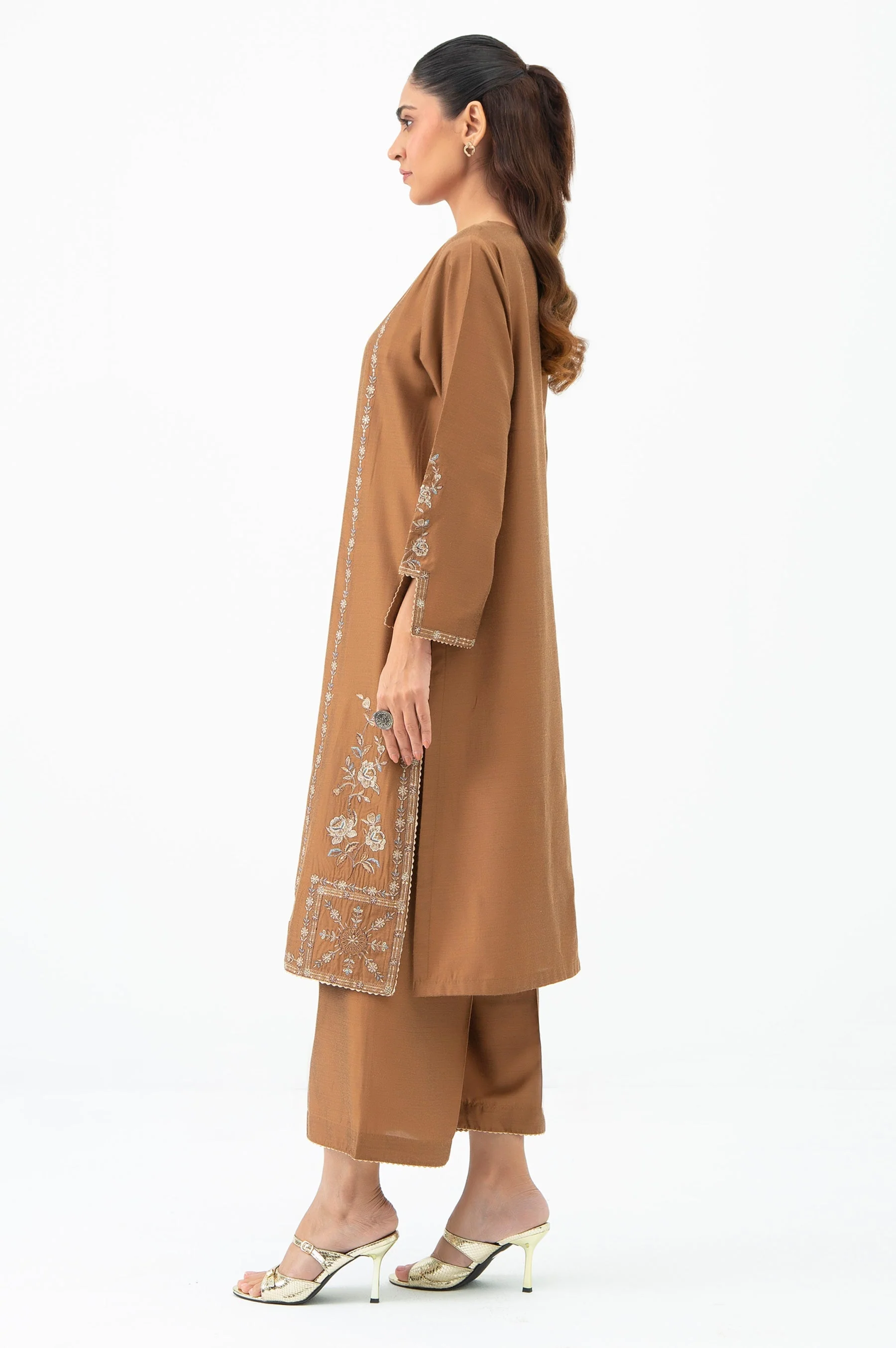 STITCHED EMBROIDERED COTTON SILK SHIRT BOTTOM (FACTORY E-OUTLET) - Image 9