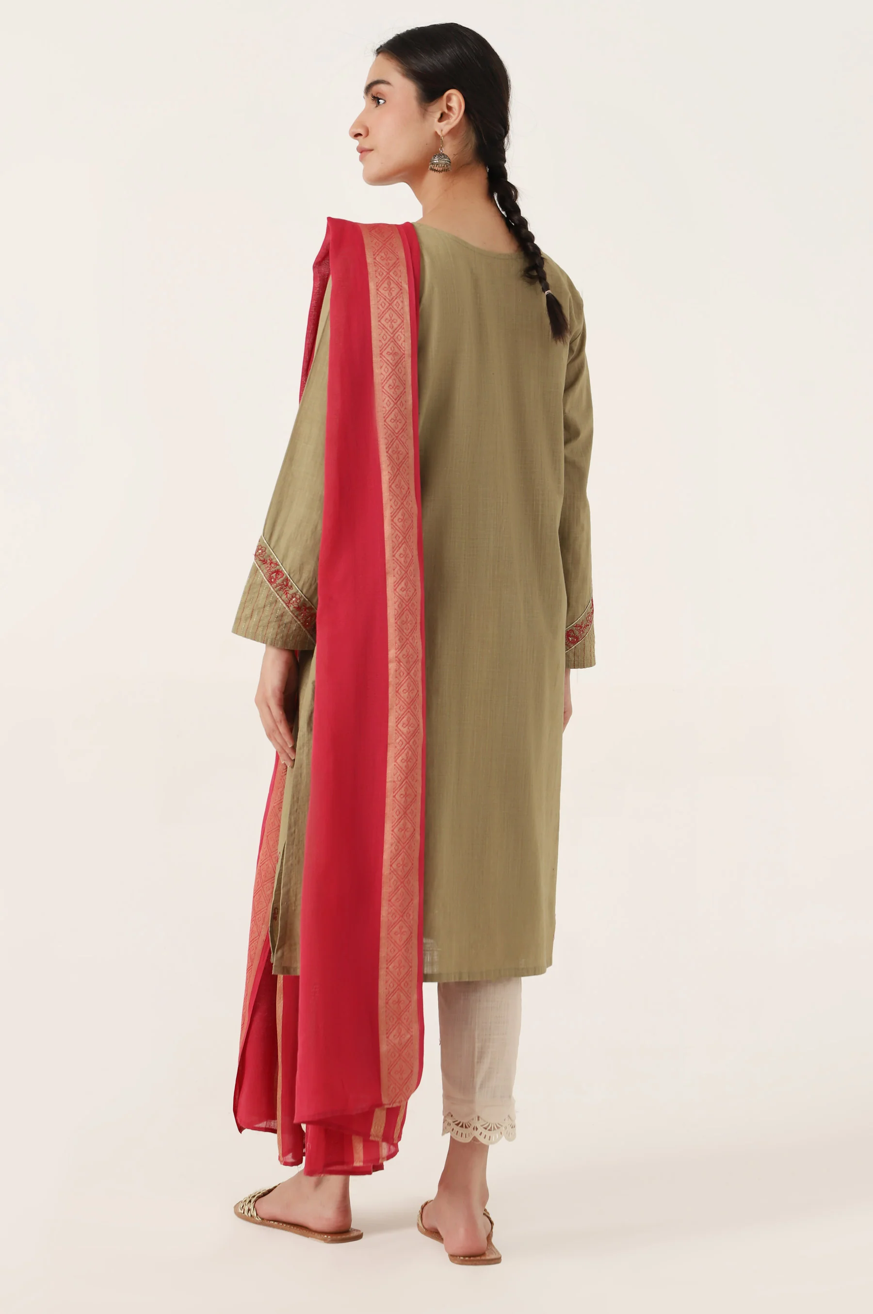Stitched 2 Piece Embroidered Cotton Slub Suit - Image 3