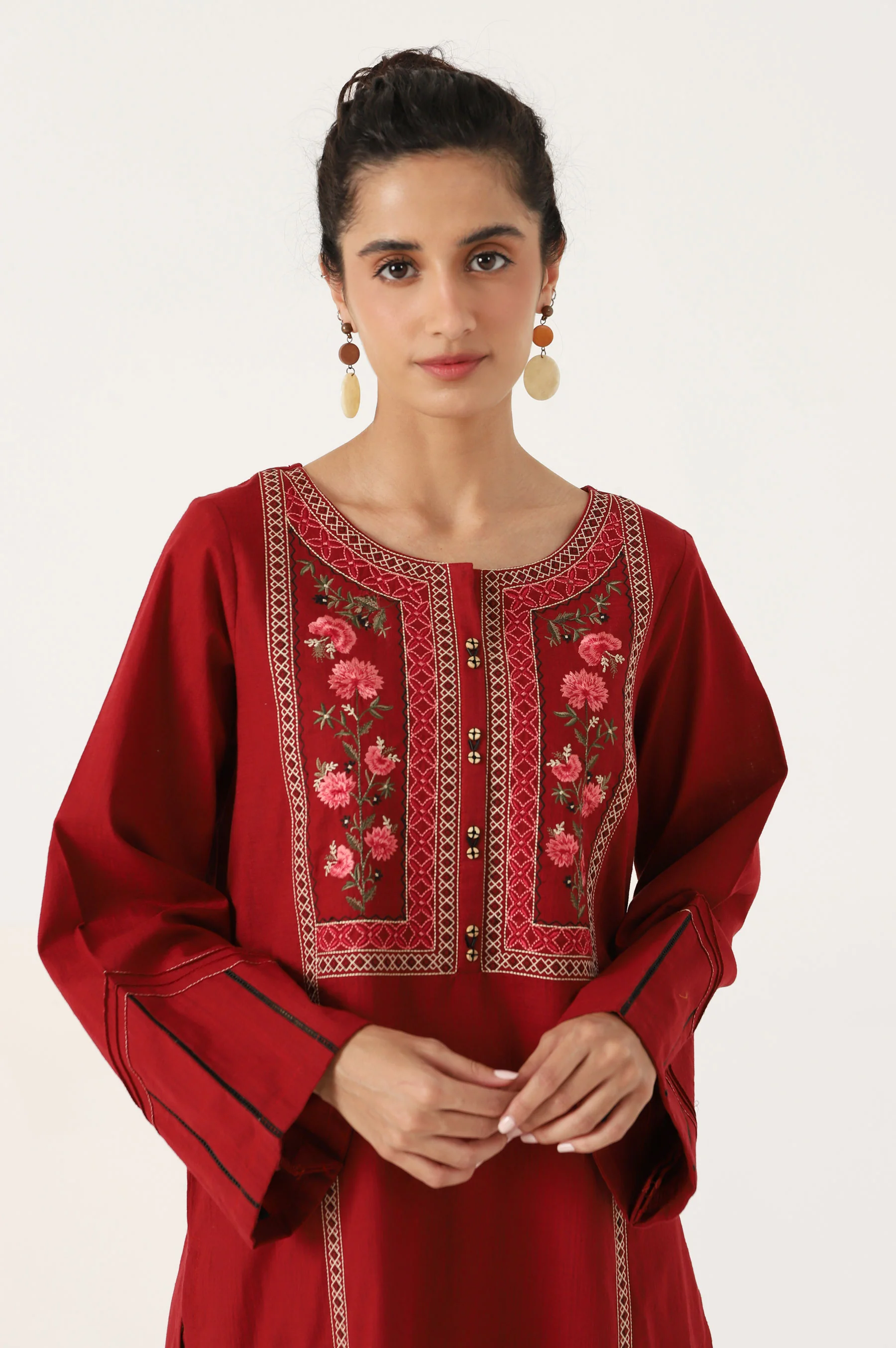 Stitched 2 Piece Embroidered Cotton Slub Suit - Image 3