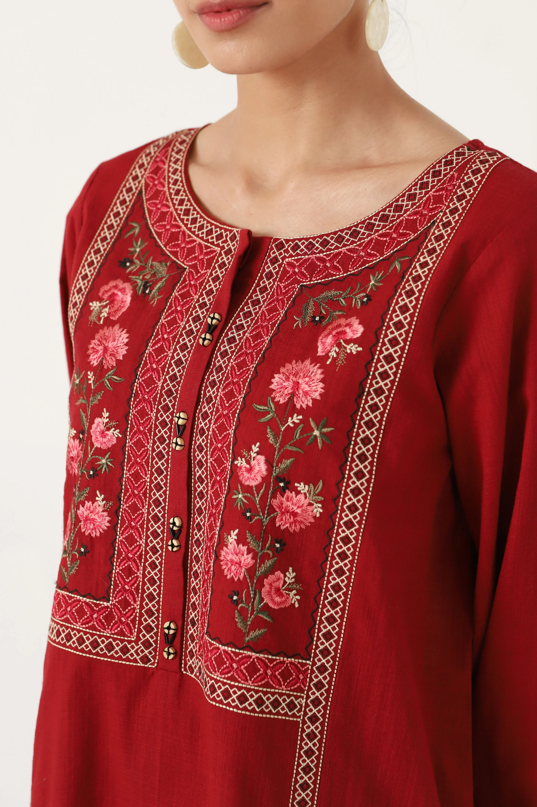 Stitched 2 Piece Embroidered Cotton Slub Suit - Image 5