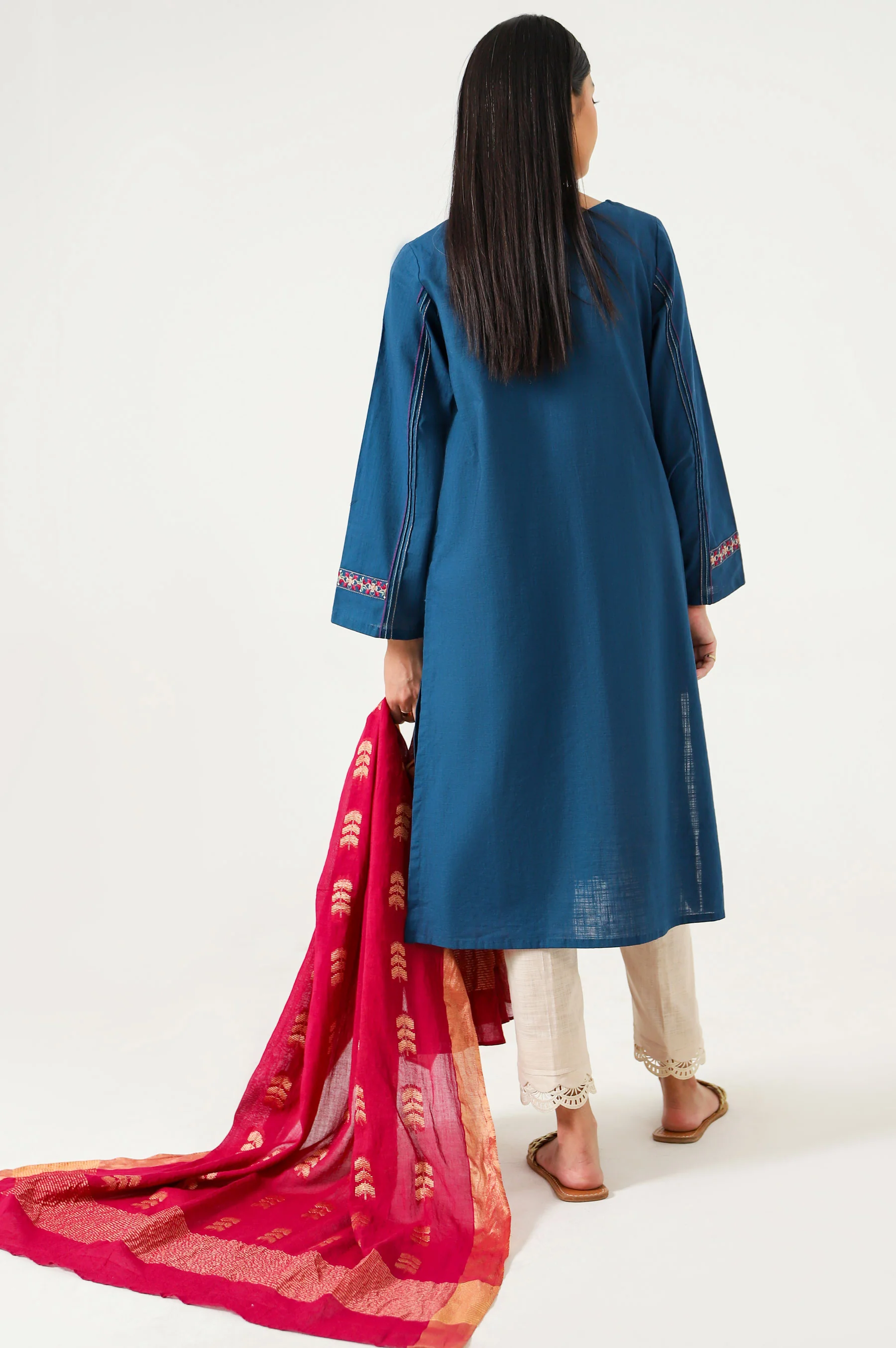 Stitched 2 Piece Embroidered Cotton Slub Suit - Image 2
