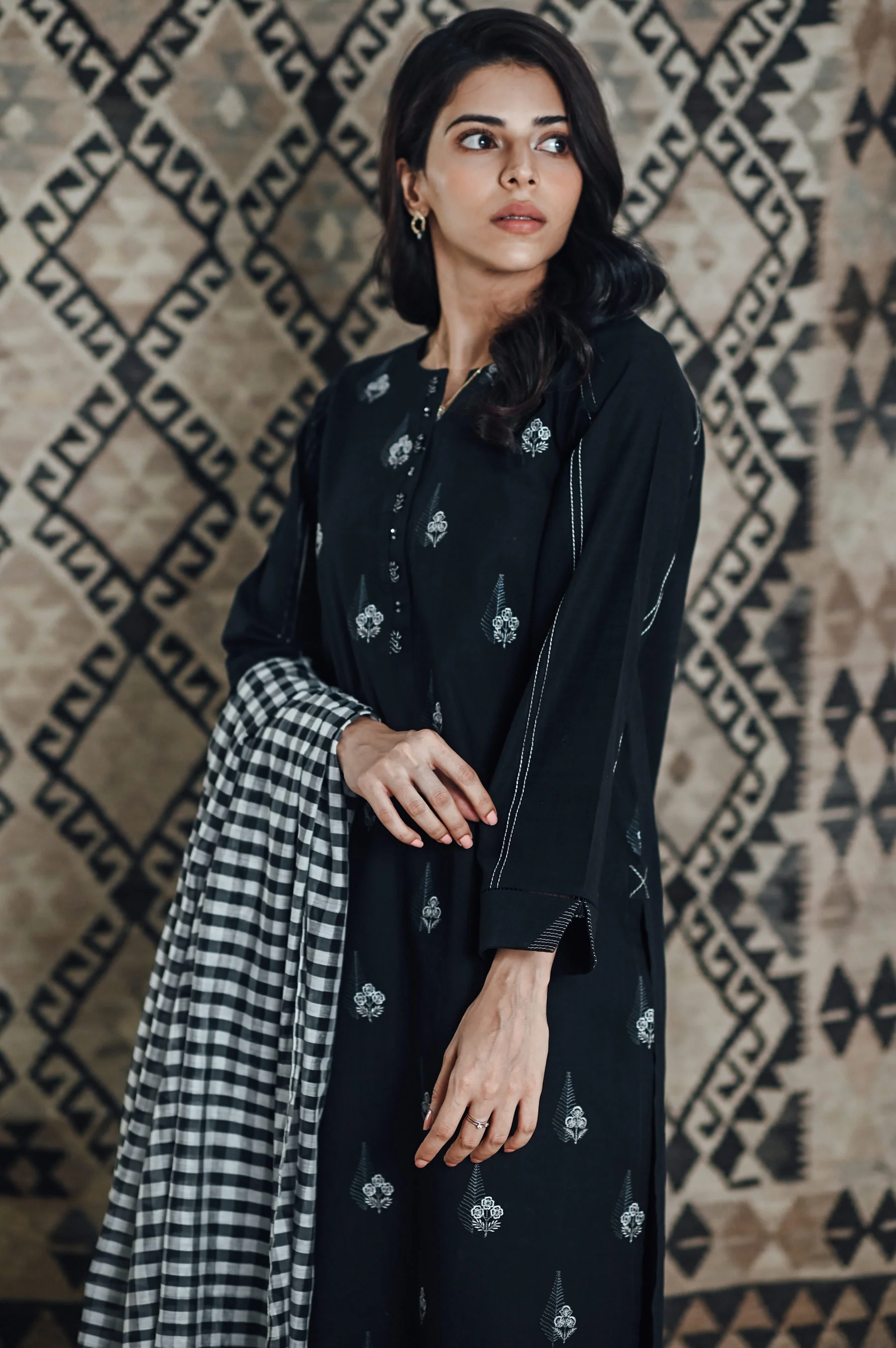 Stitched 2 Piece Embroidered Cotton Slub Suit