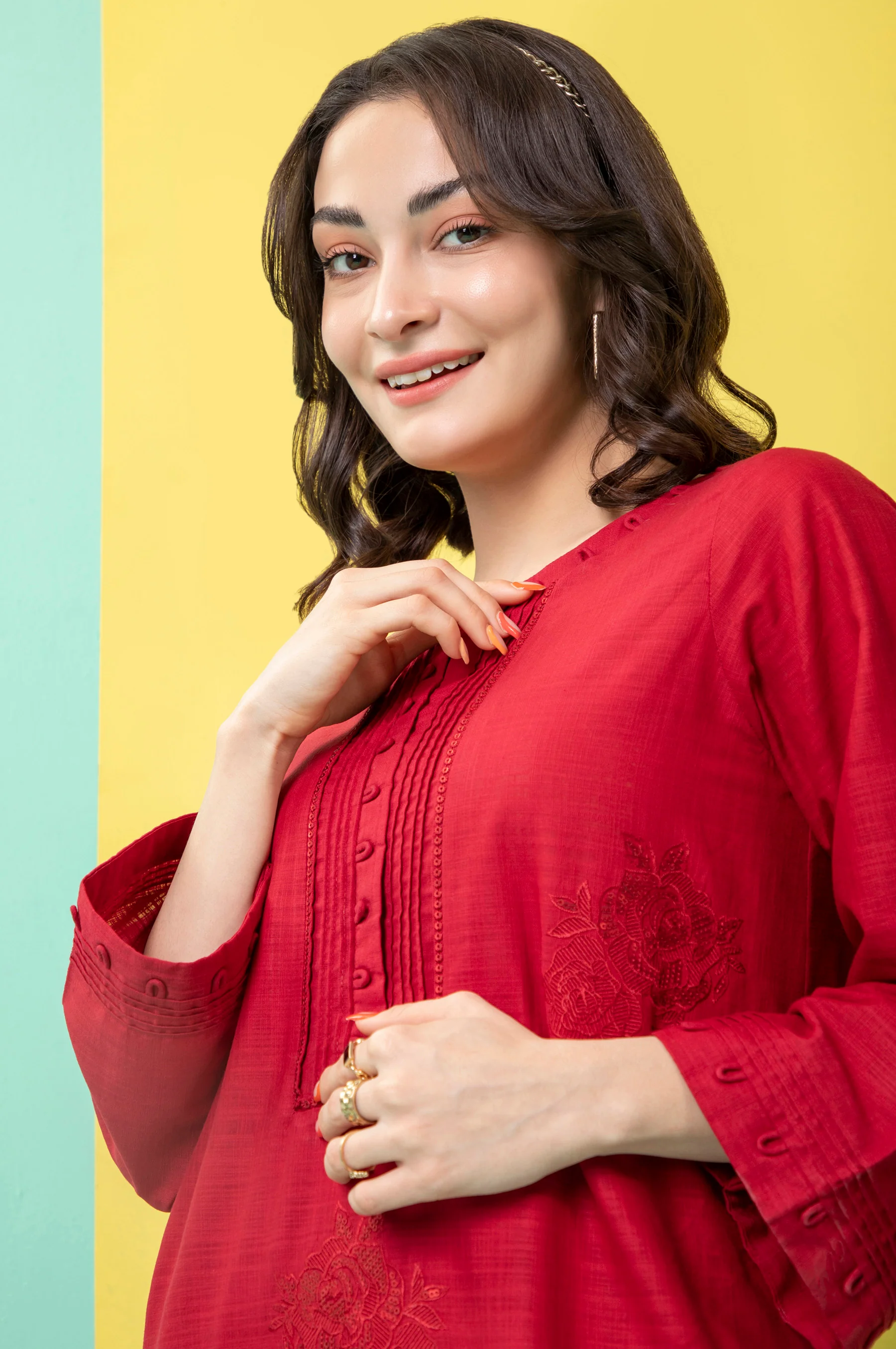 Stitched 2 Piece Embroidered Cotton Slub Suit - Image 3