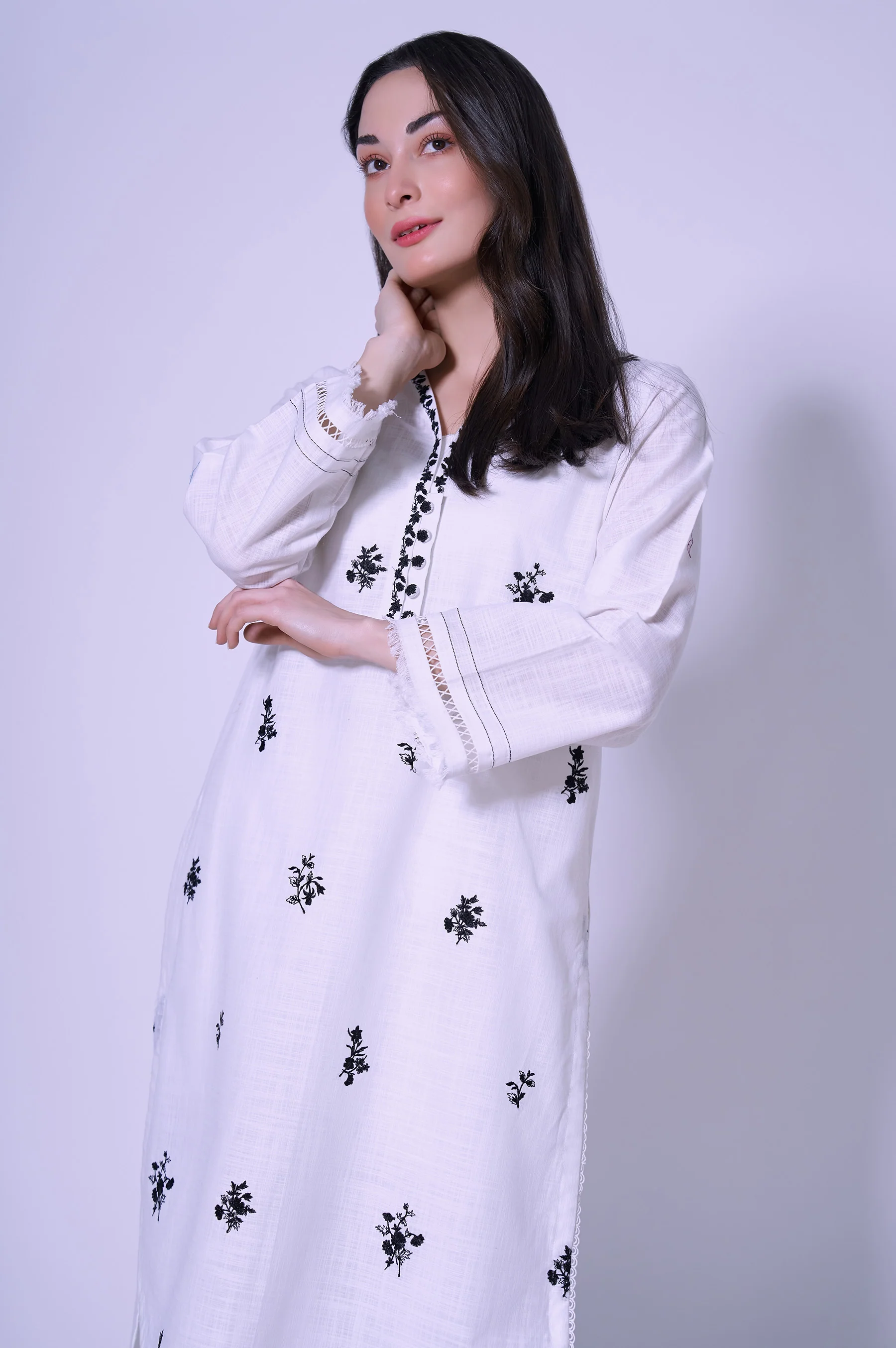 Stitched 2 Pcs Embroidered Cotton Slub Suit. - Image 3