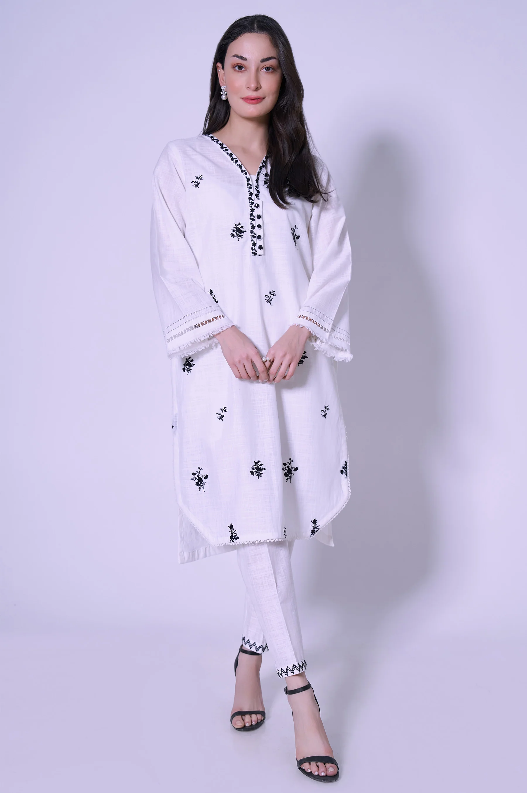 Stitched 2 Pcs Embroidered Cotton Slub Suit. - Image 4
