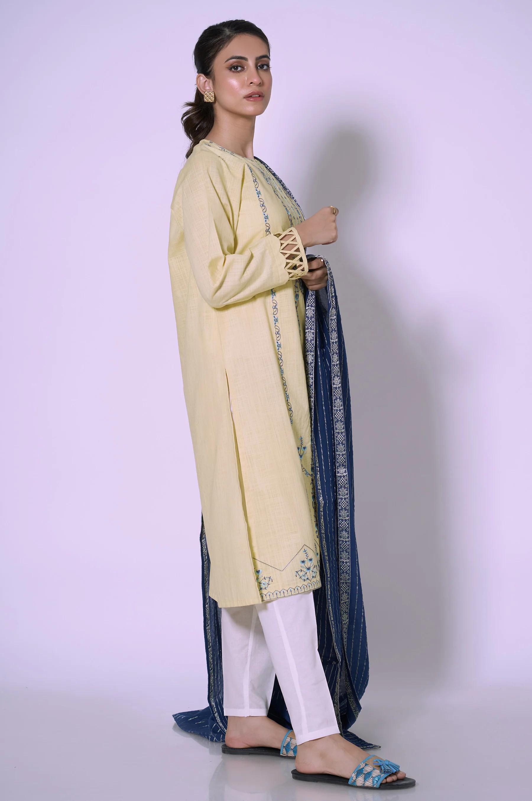 Stitched 2 piece Embroidered Cotton Slub Suit - Image 3