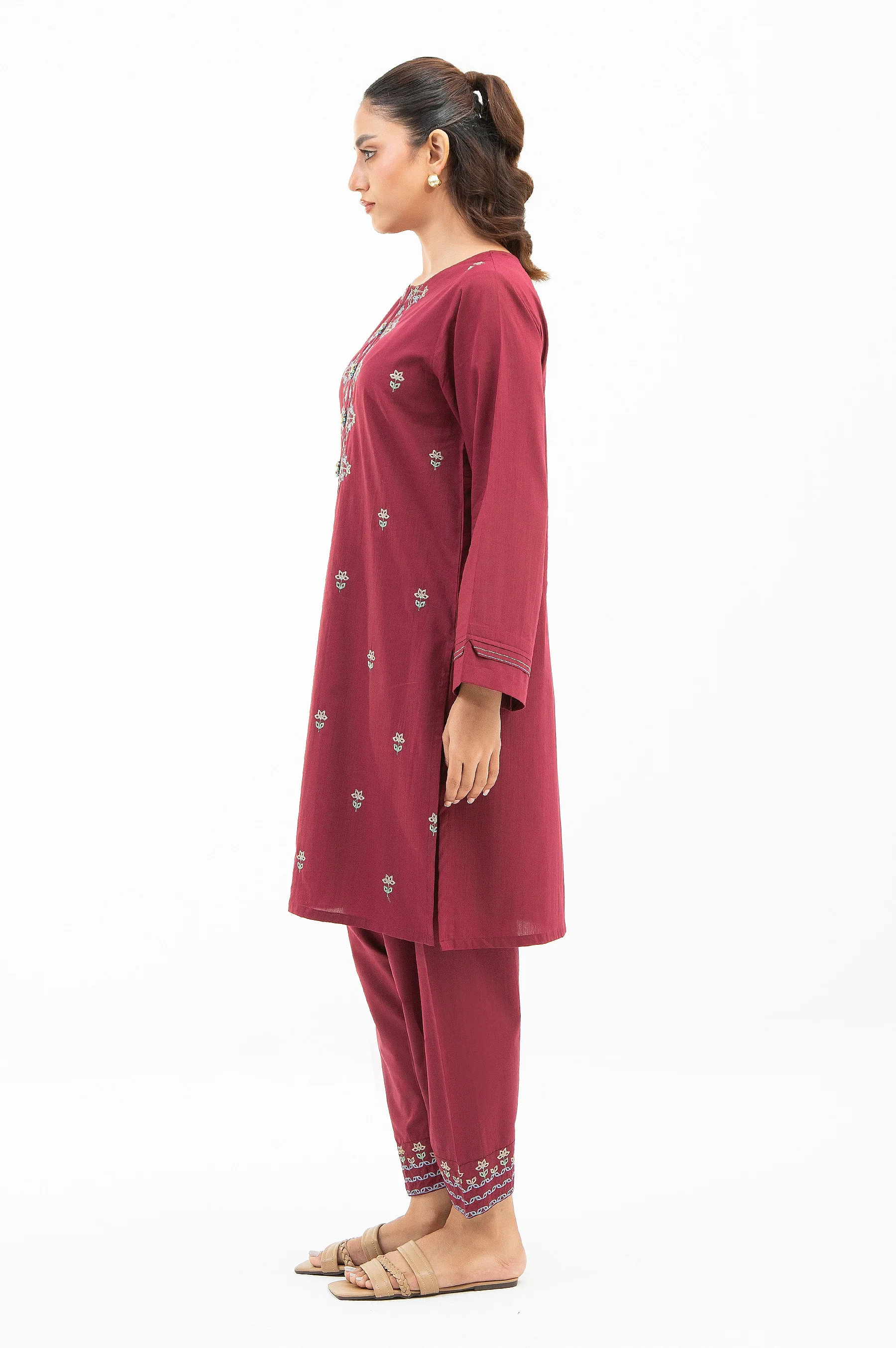 STITCHED EMBROIDERED COTTON VISCOSE SHIRT BOTTOM - Image 3