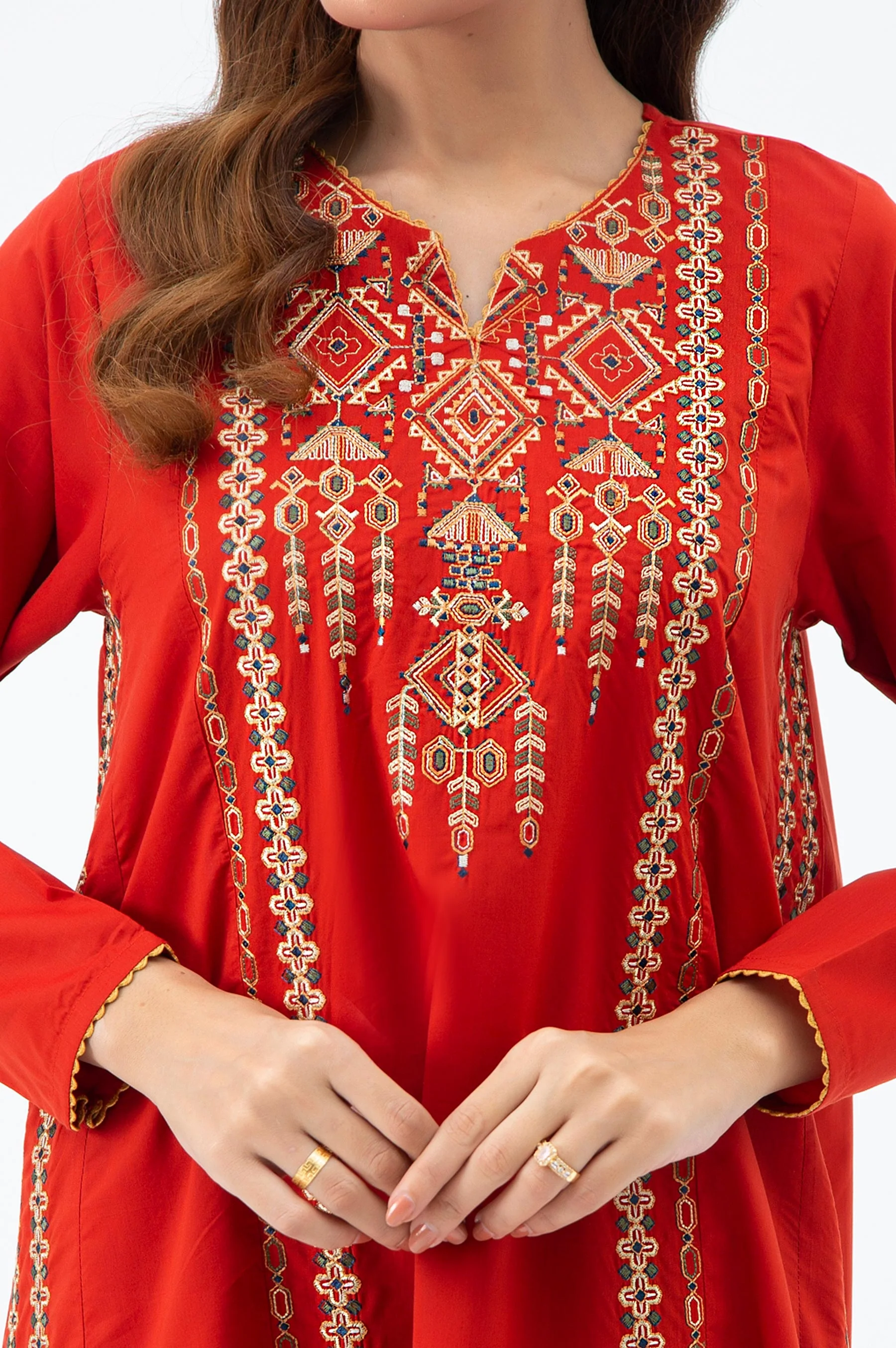 STITCHED EMBROIDERED COTTON VISCOSE SHIRT BOTTOM - Image 12