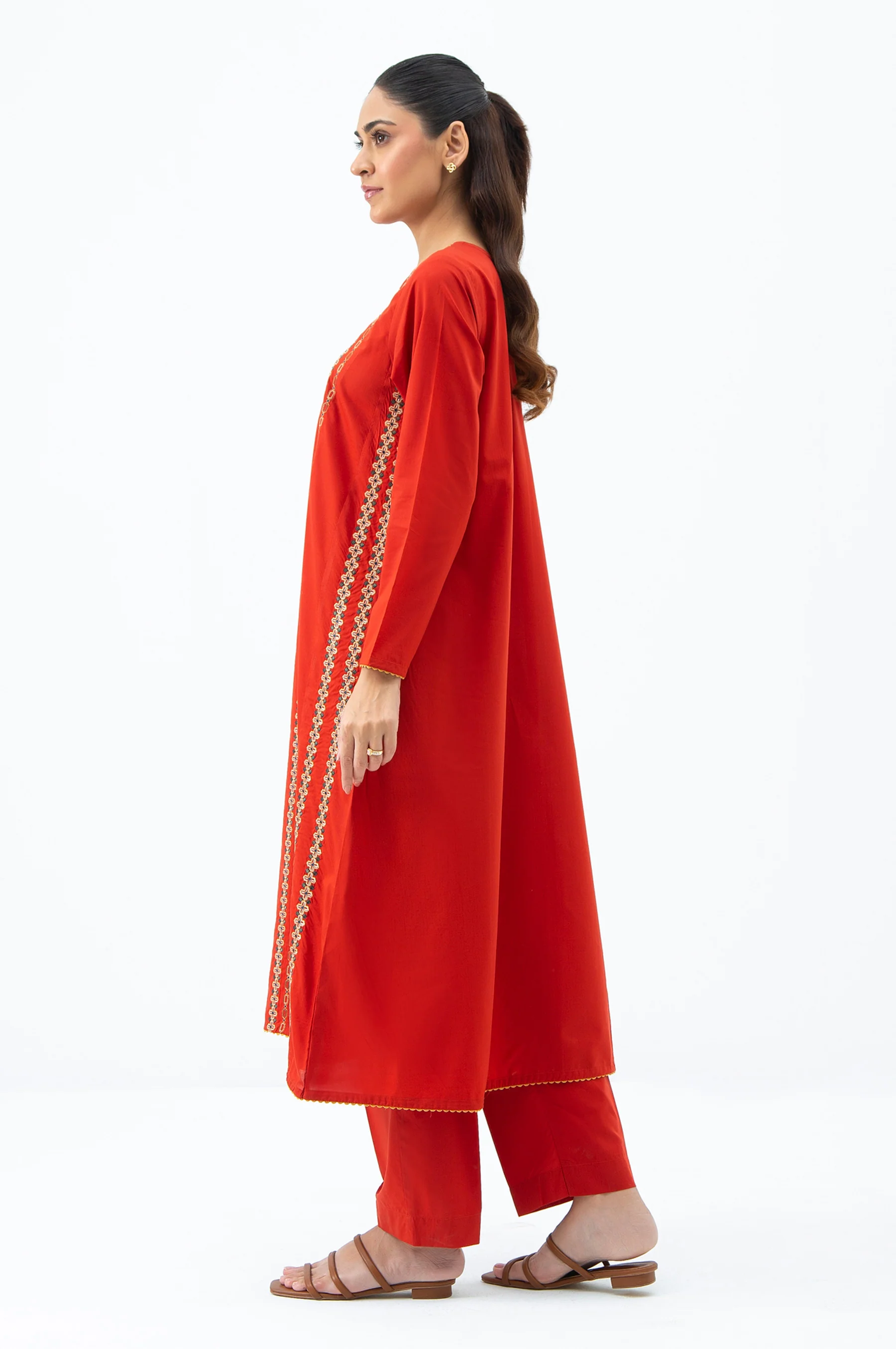 STITCHED EMBROIDERED COTTON VISCOSE SHIRT BOTTOM - Image 3