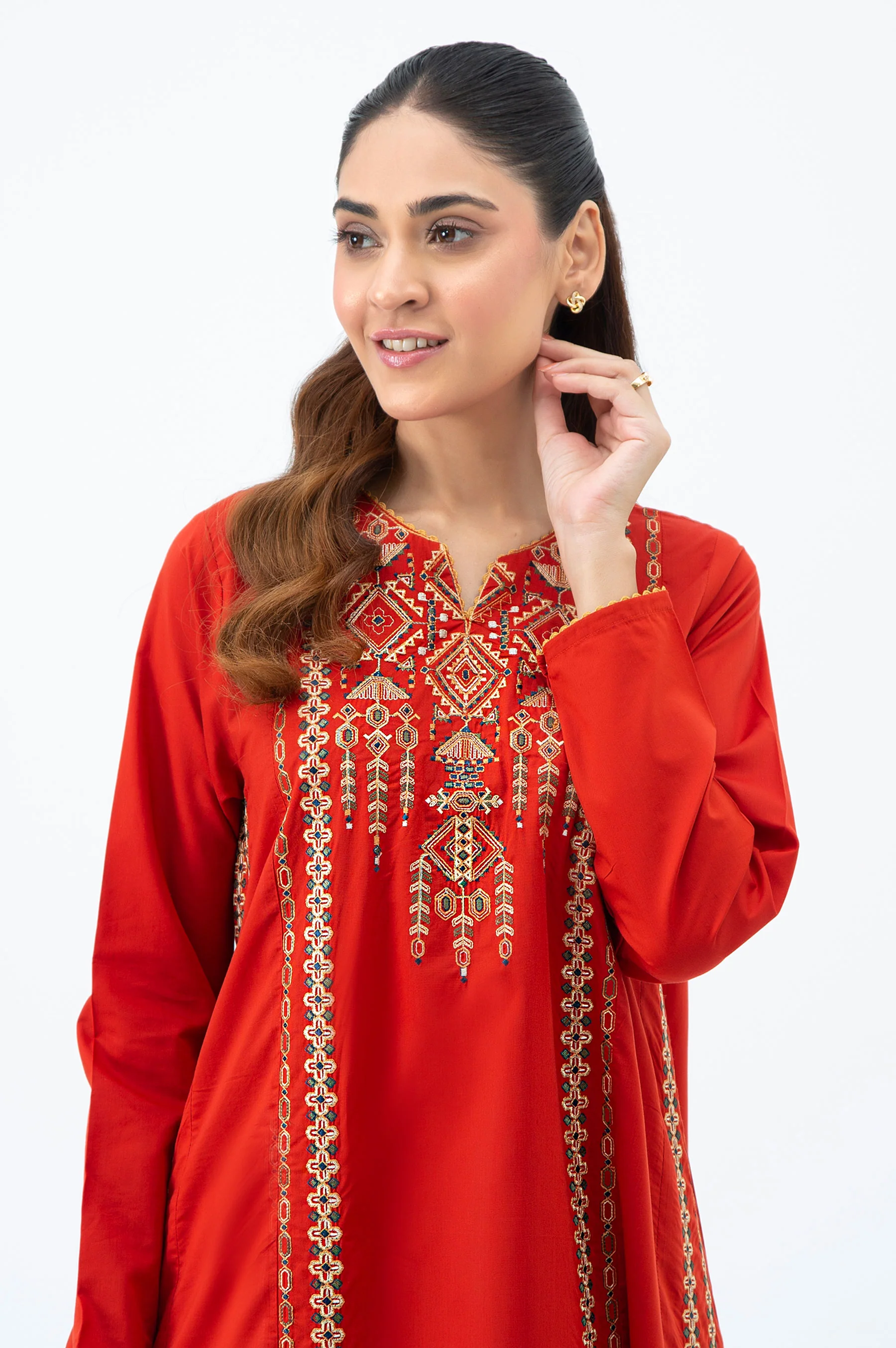 STITCHED EMBROIDERED COTTON VISCOSE SHIRT BOTTOM - Image 7