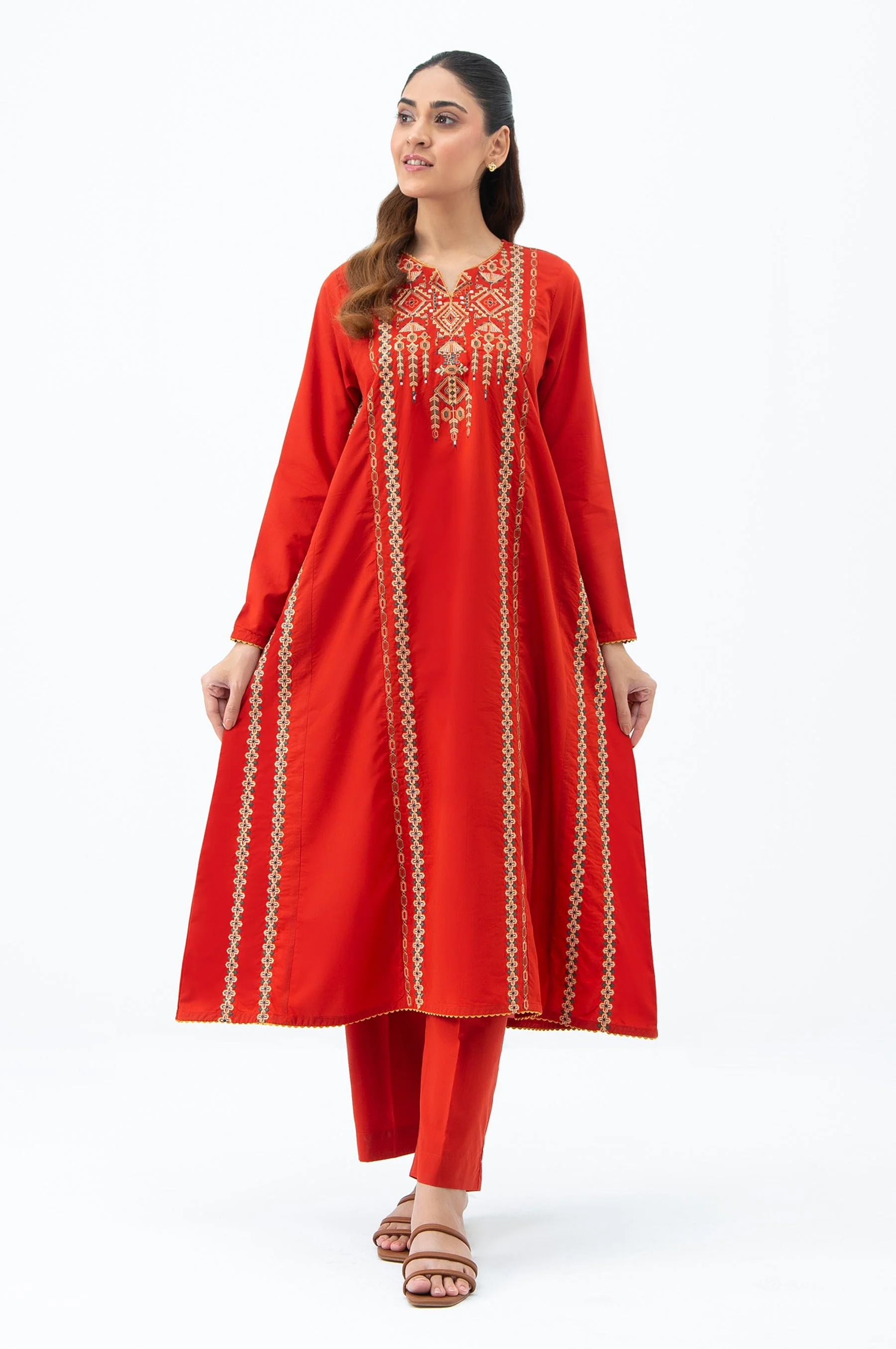 STITCHED EMBROIDERED COTTON VISCOSE SHIRT BOTTOM - Image 8
