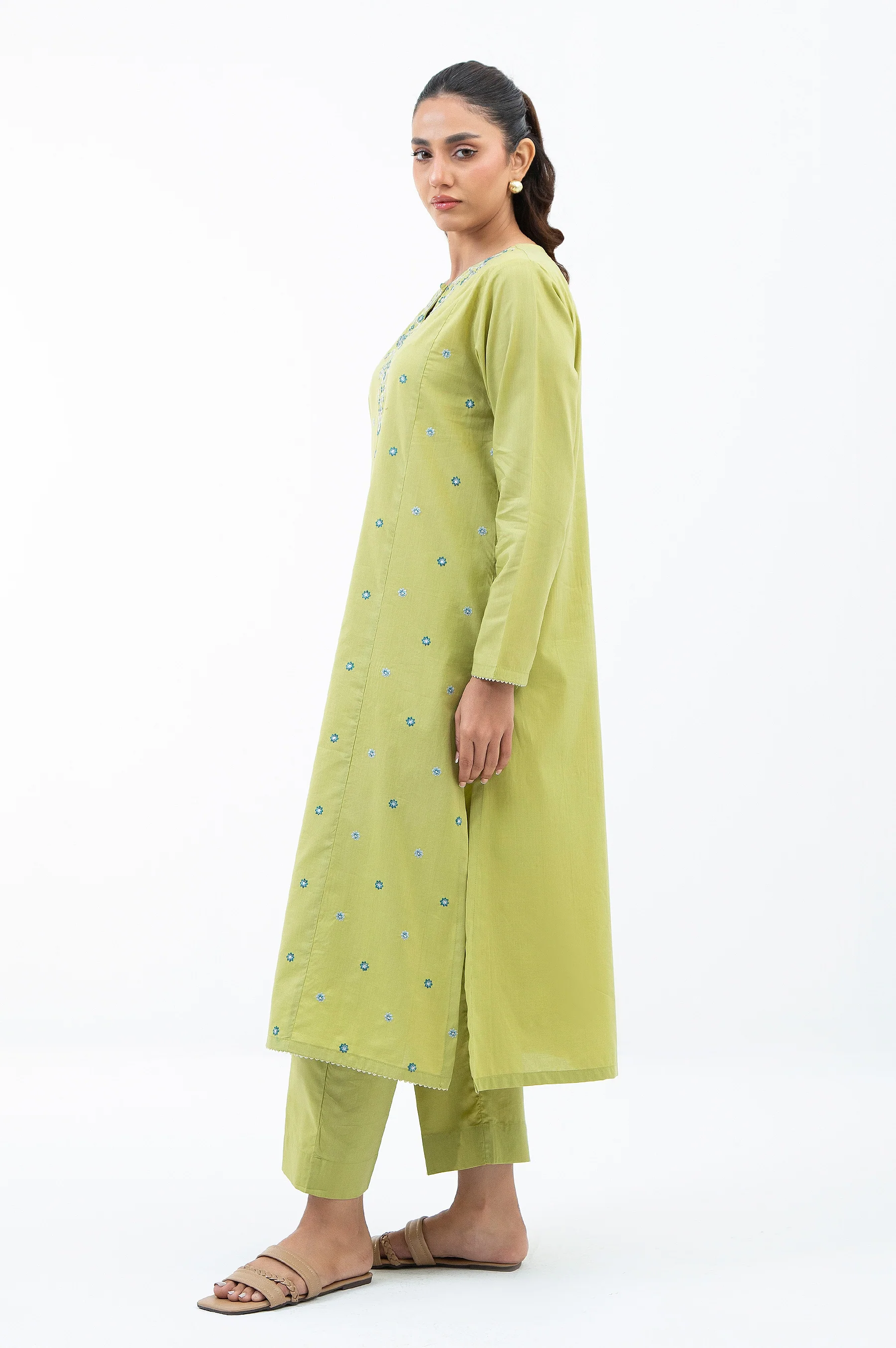 STITCHED EMBROIDERED COTTON VISCOSE SHIRT BOTTOM - Image 3