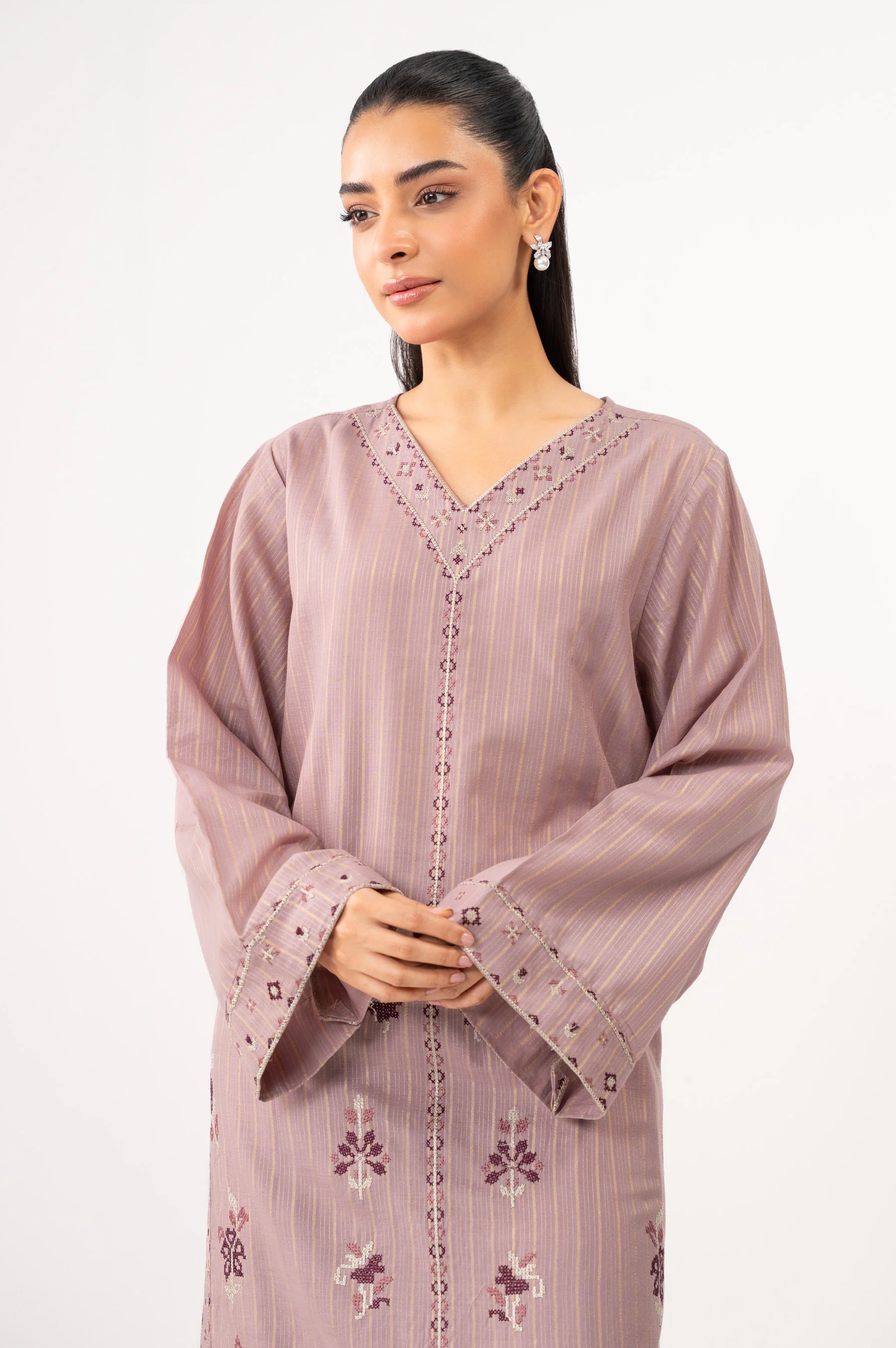 STITCHED EMBROIDERED DOBBY MYSURI SHIRT BOTTOM - Image 2