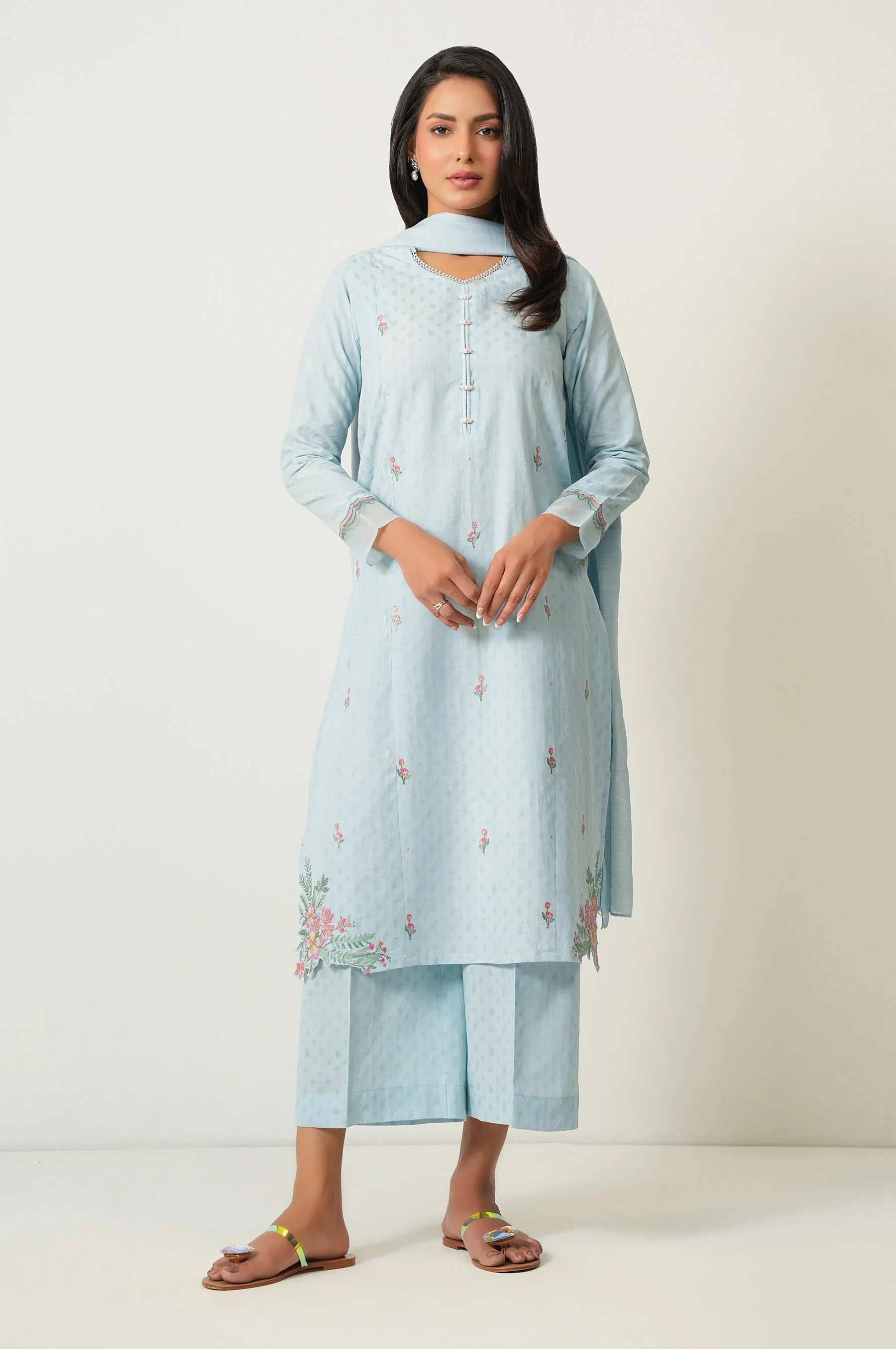 STITCHED EMBROIDERED DOBBY SHIRT BOTTOM