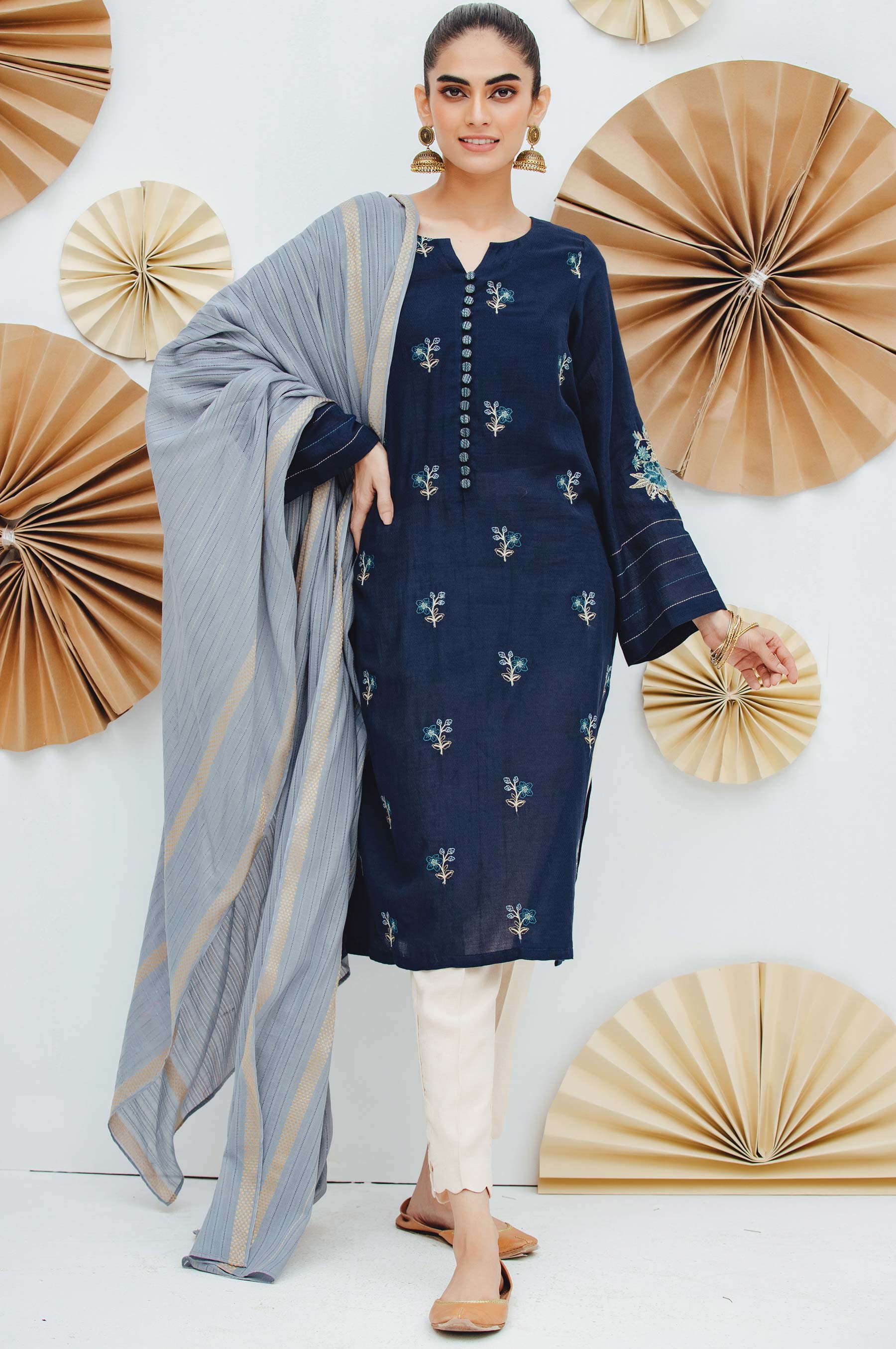 Stitched 2 Piece Embroidered Dobby Suit
