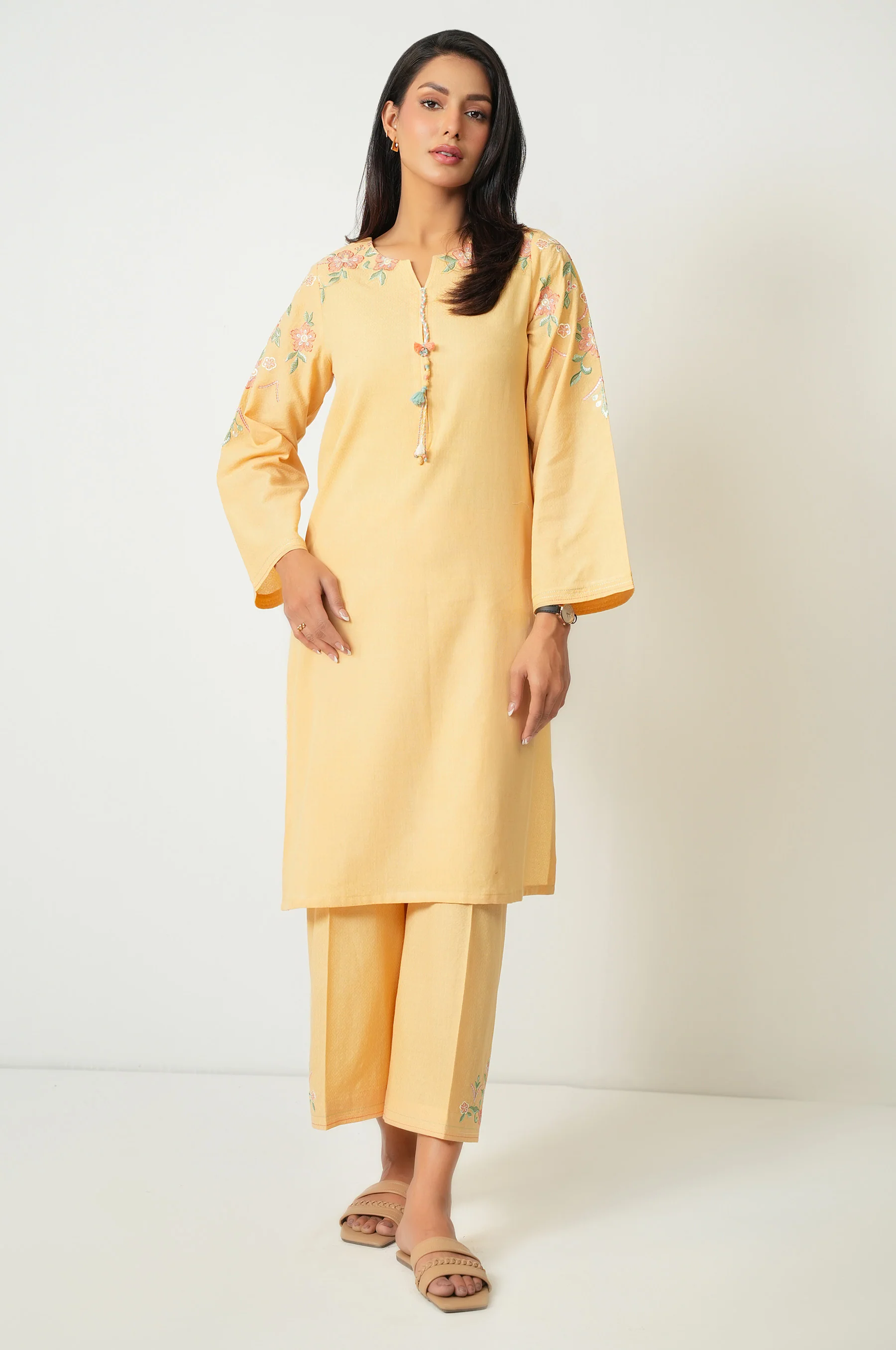 STITCHED EMBROIDERED DOBBY SHIRT BOTTOM