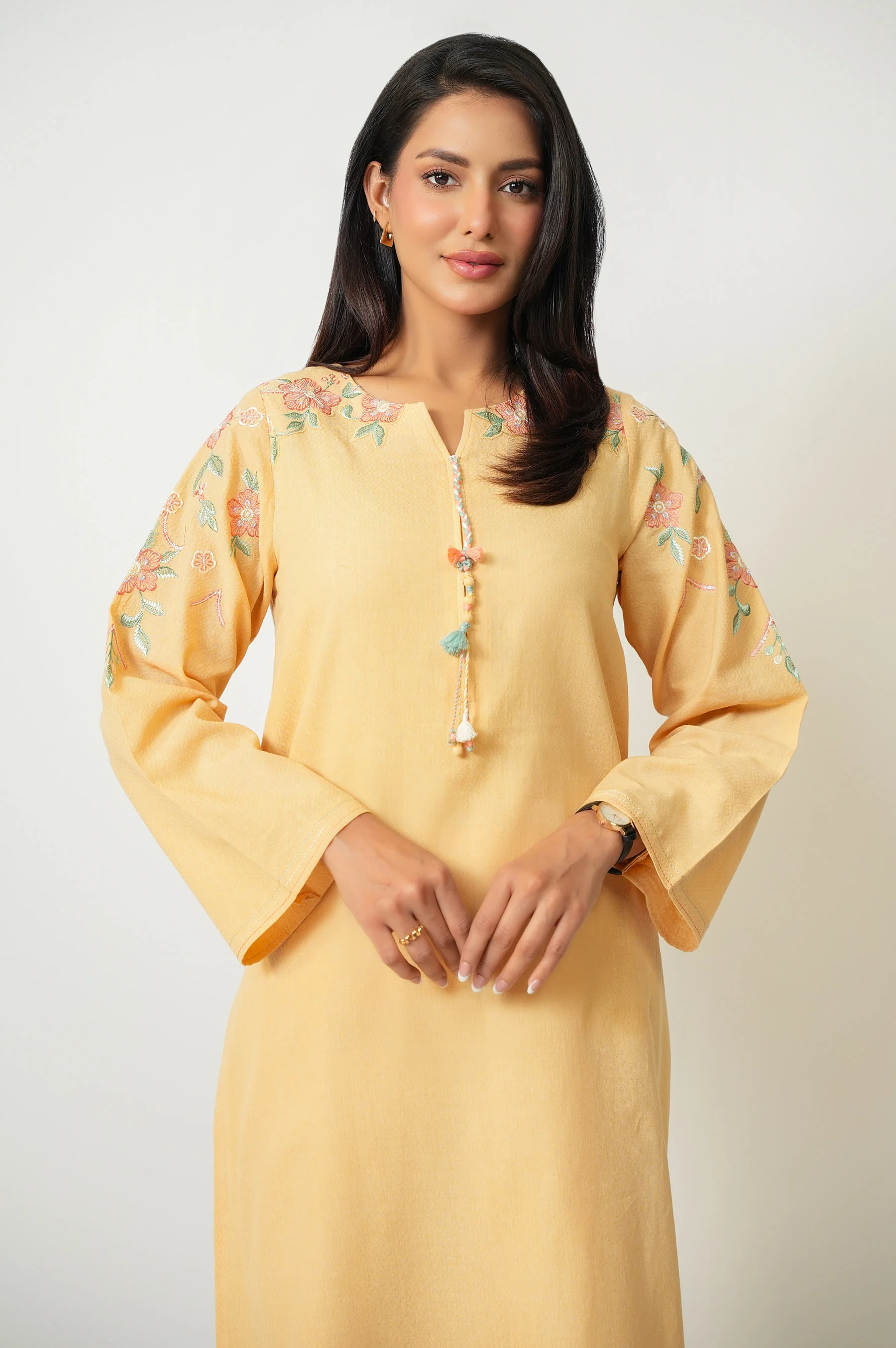 STITCHED EMBROIDERED DOBBY SHIRT BOTTOM - Image 3