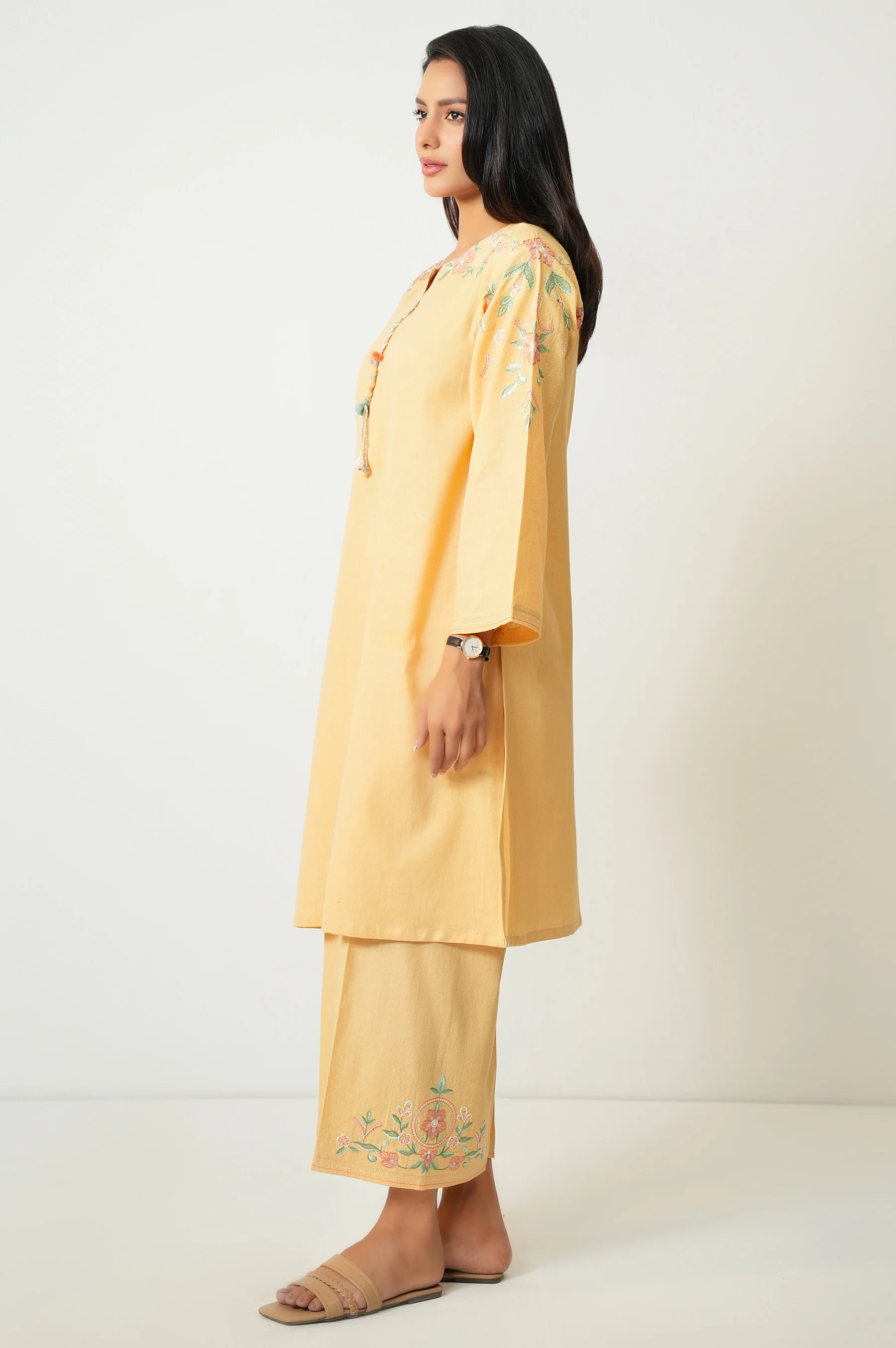 STITCHED EMBROIDERED DOBBY SHIRT BOTTOM - Image 4