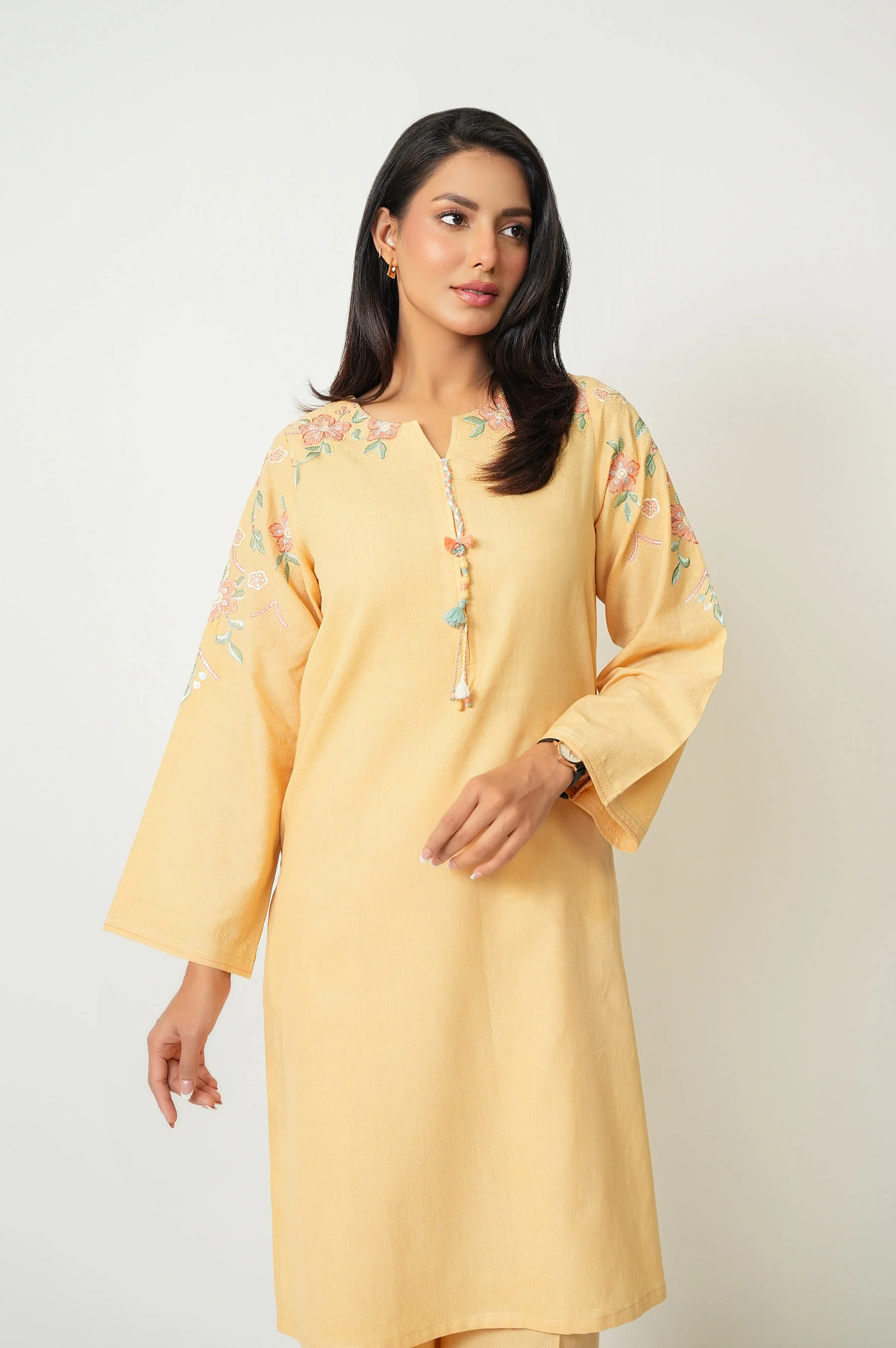 STITCHED EMBROIDERED DOBBY SHIRT BOTTOM - Image 6