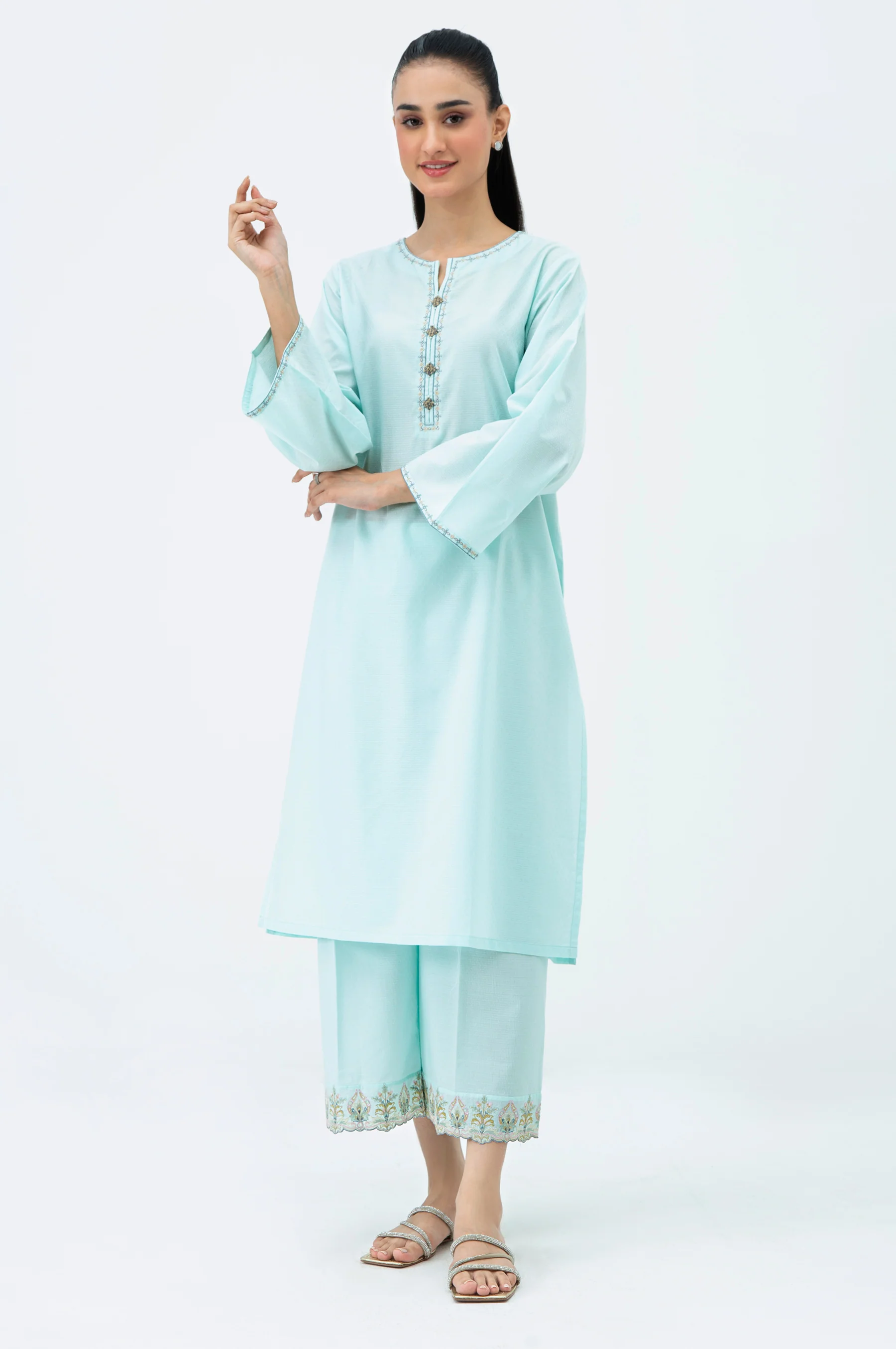 STITCHED EMBROIDERED DOBBY SHIRT BOTTOM