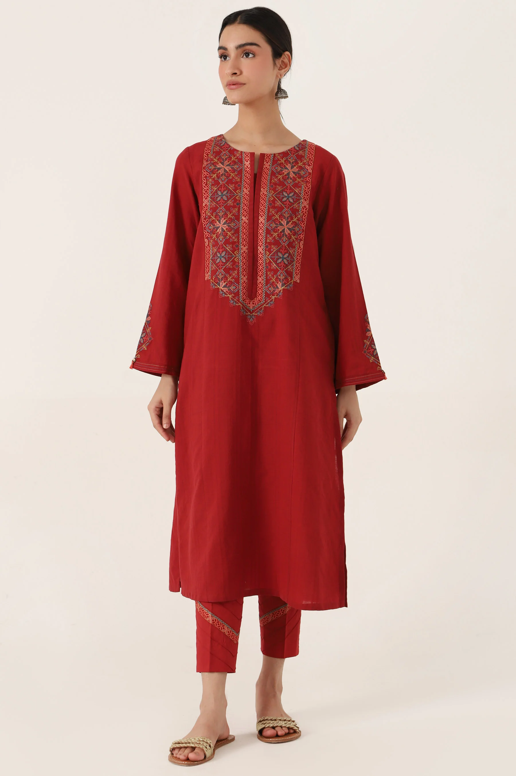 Stitched 2 Piece Embroidered Doria Shirt with Pants - Image 2